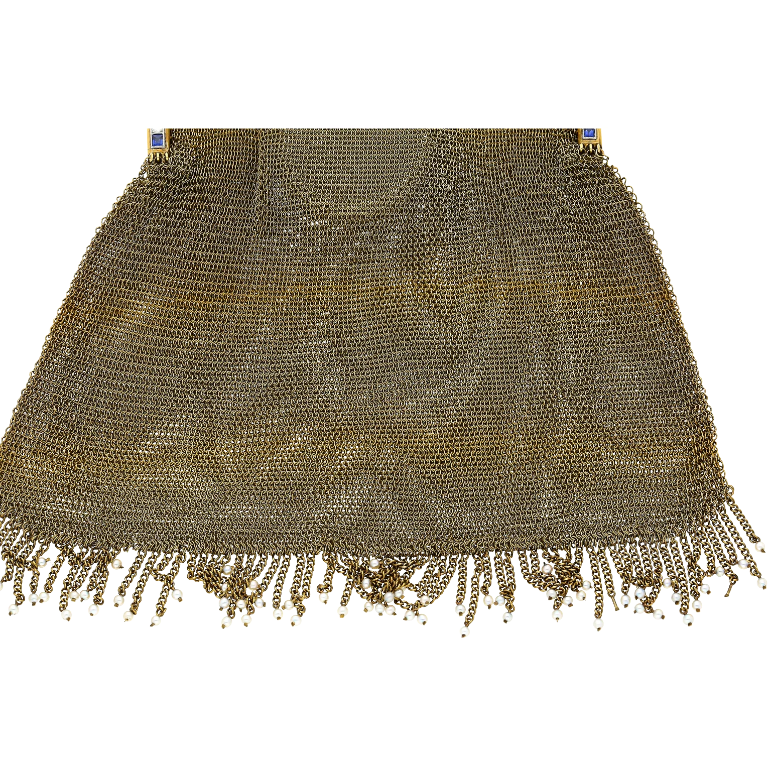 Antique Art Deco Evening Bag In 14k Gold, Platinum, Diamonds and Sapphires With Compact Mirror - Image 5