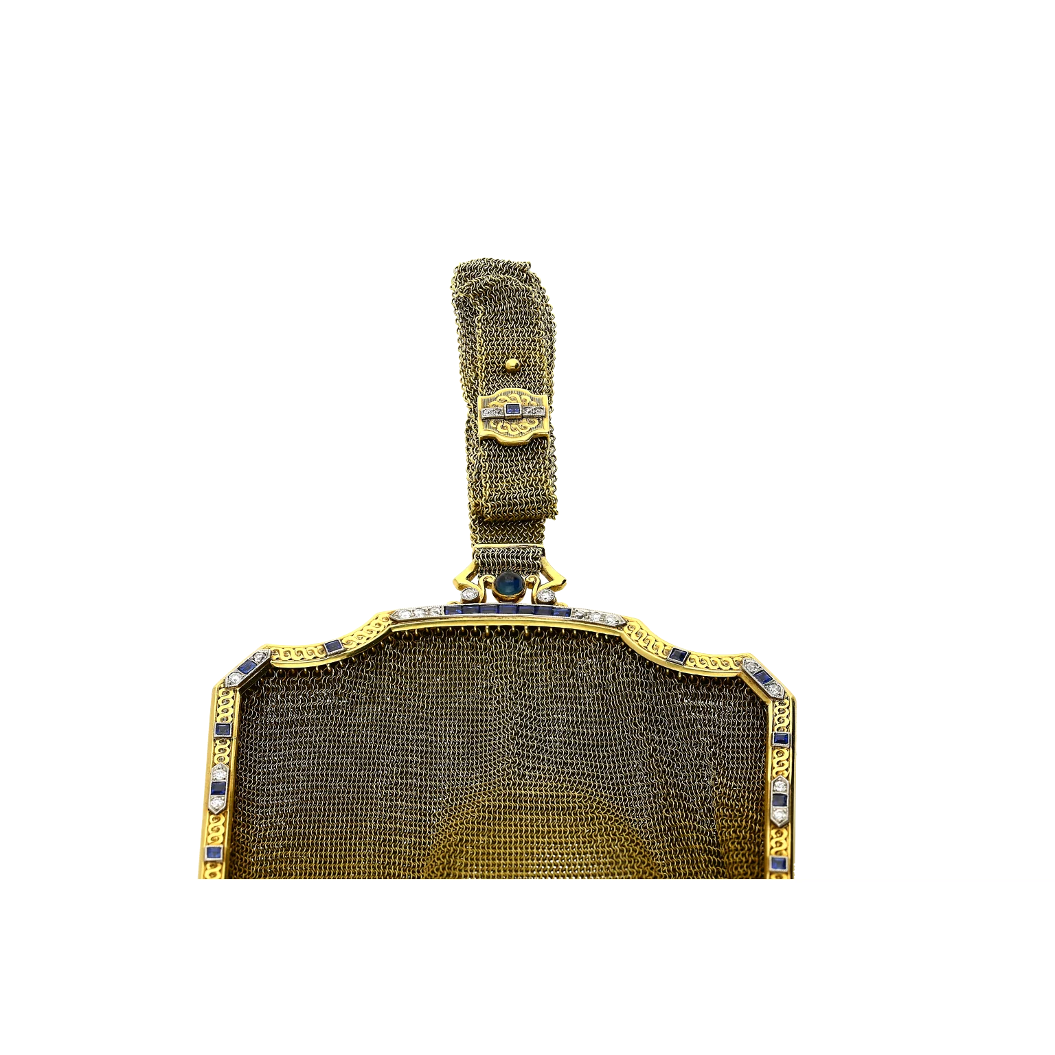 Antique Art Deco Evening Bag In 14k Gold, Platinum, Diamonds and Sapphires With Compact Mirror - Image 6