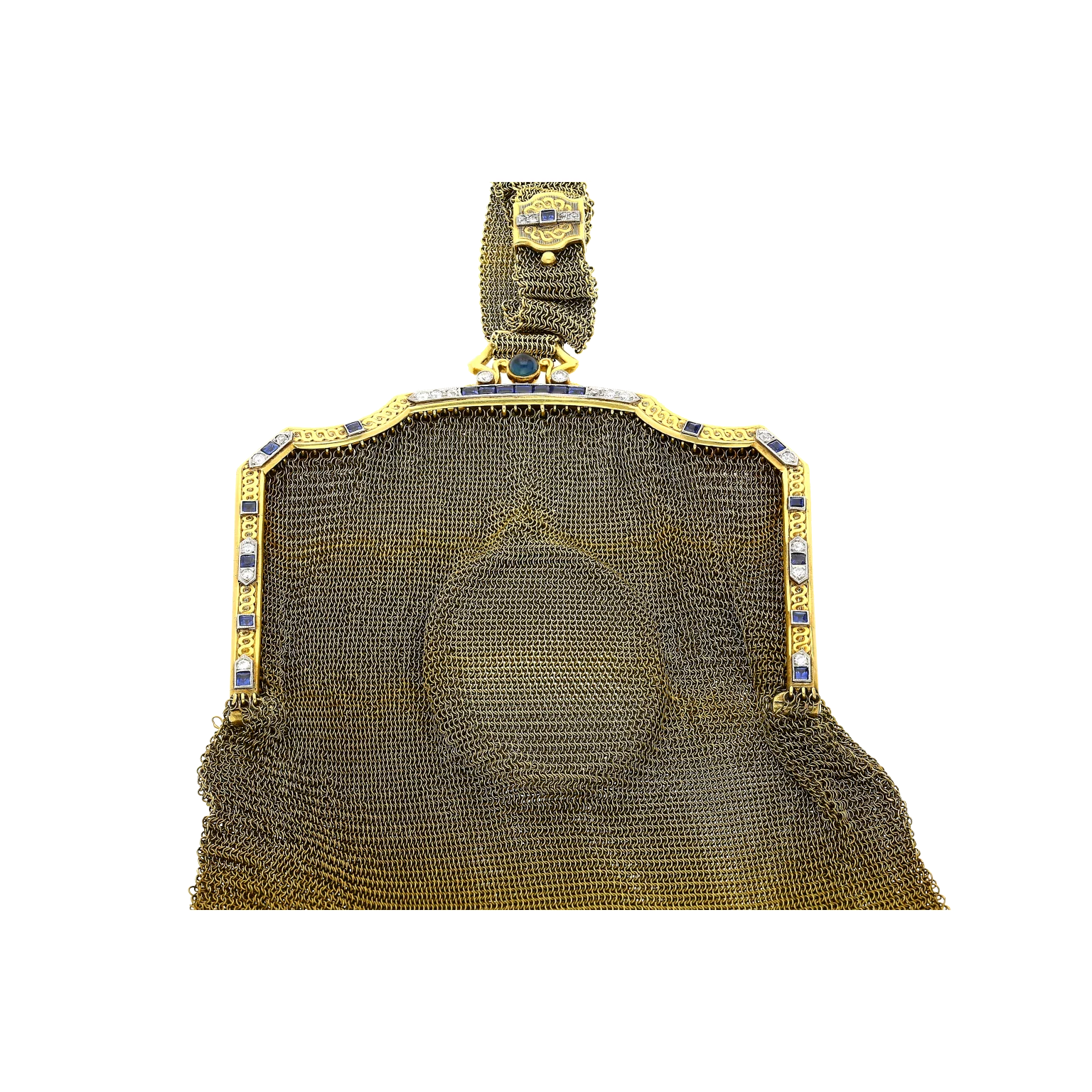 Antique Art Deco Evening Bag In 14k Gold, Platinum, Diamonds and Sapphires With Compact Mirror - Image 7