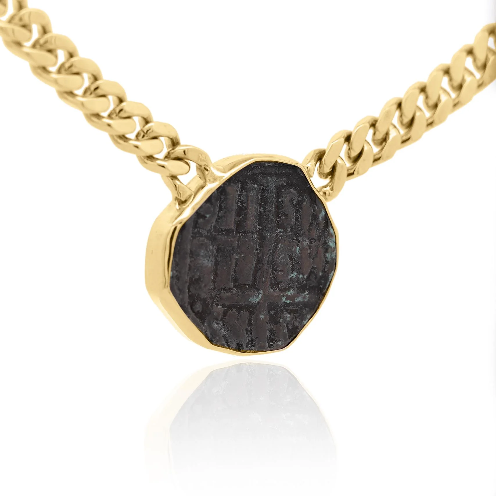 Antique Biblical Coin Bezel Set in 14K Yellow Gold Necklace - Image 3