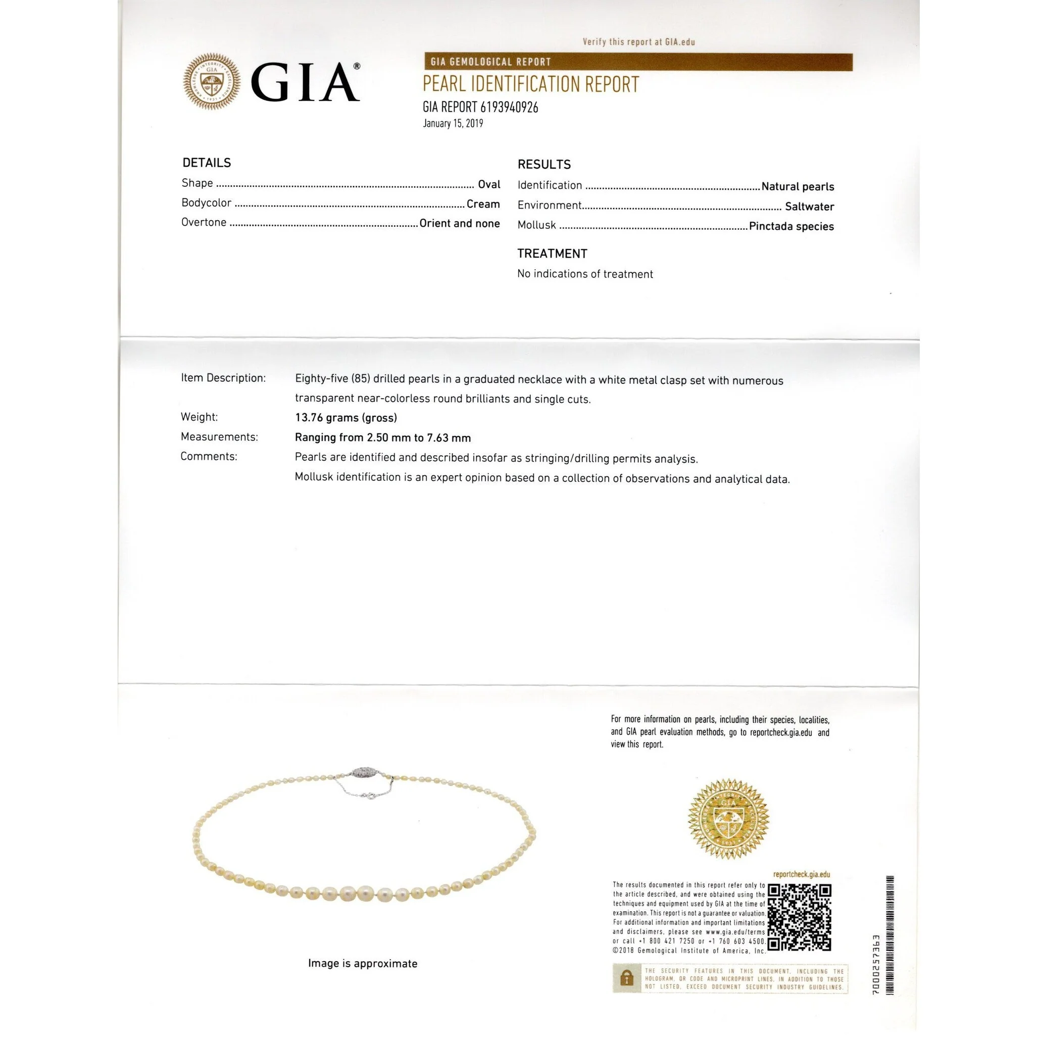 GIA Certified Antique Cartier Salt Water Pearl Necklace with Original Box - Image 4