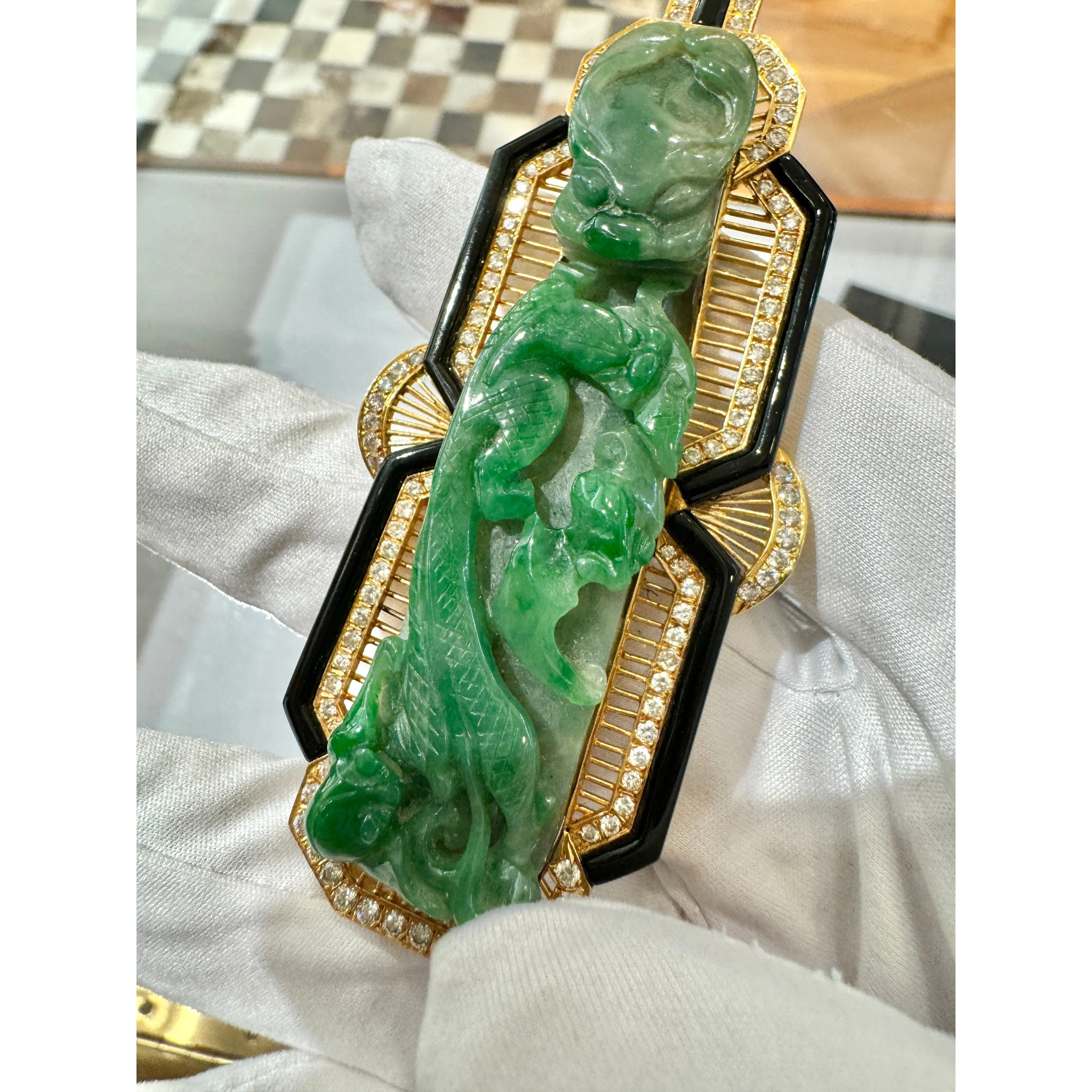 Antique Carved Grade A Jadeite Jade "Dragon Hook" Chinese Belt Buckle Pendant - Image 12