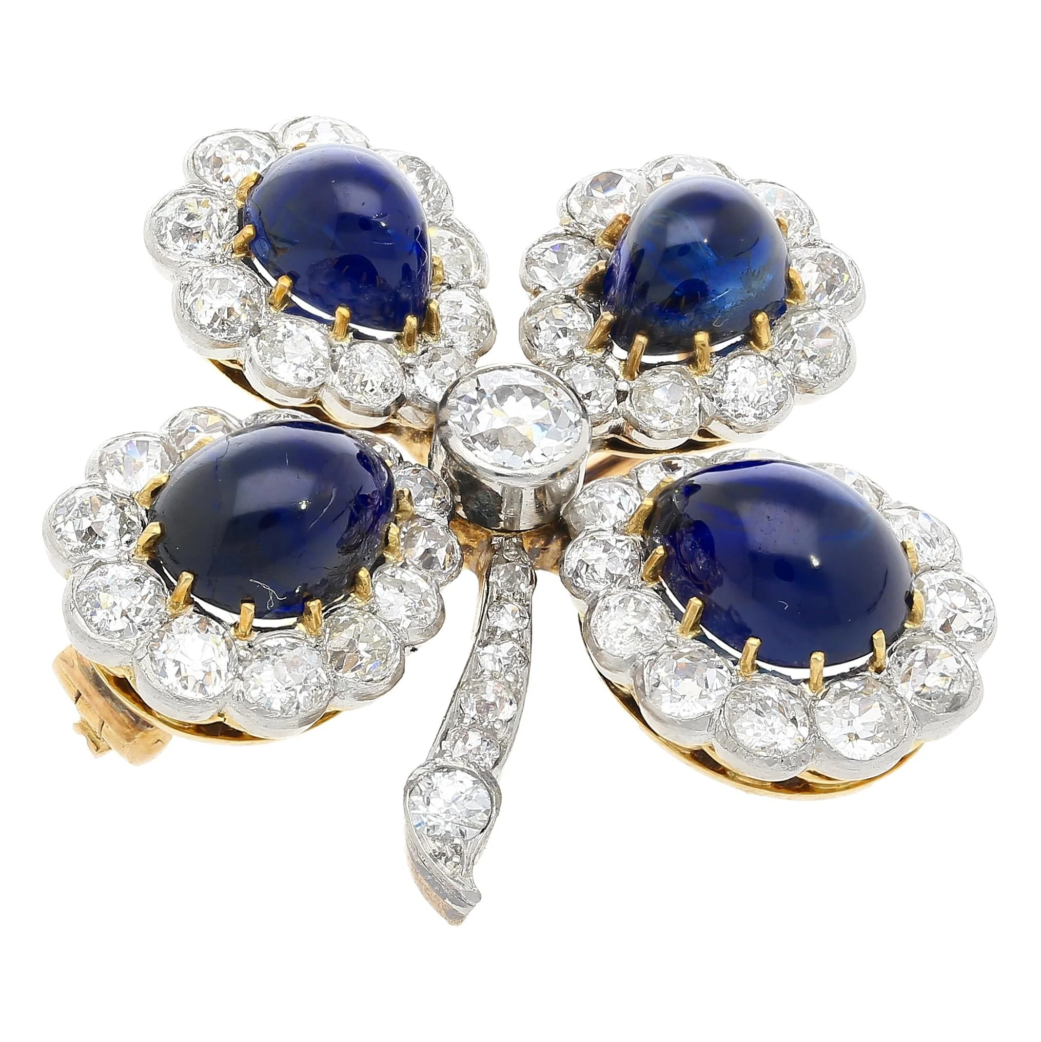 Antique GIA Certified 6ct Cabochon Sapphire & Diamond Brooch - Image 4