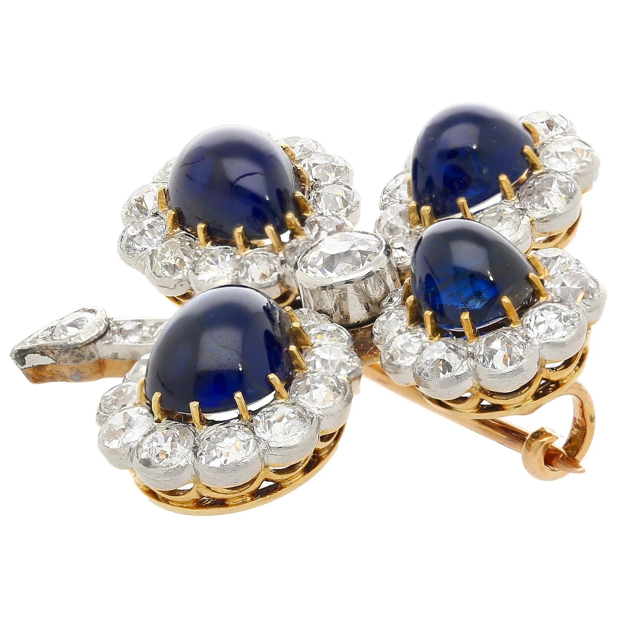Antique GIA Certified 6ct Cabochon Sapphire & Diamond Brooch - Image 5