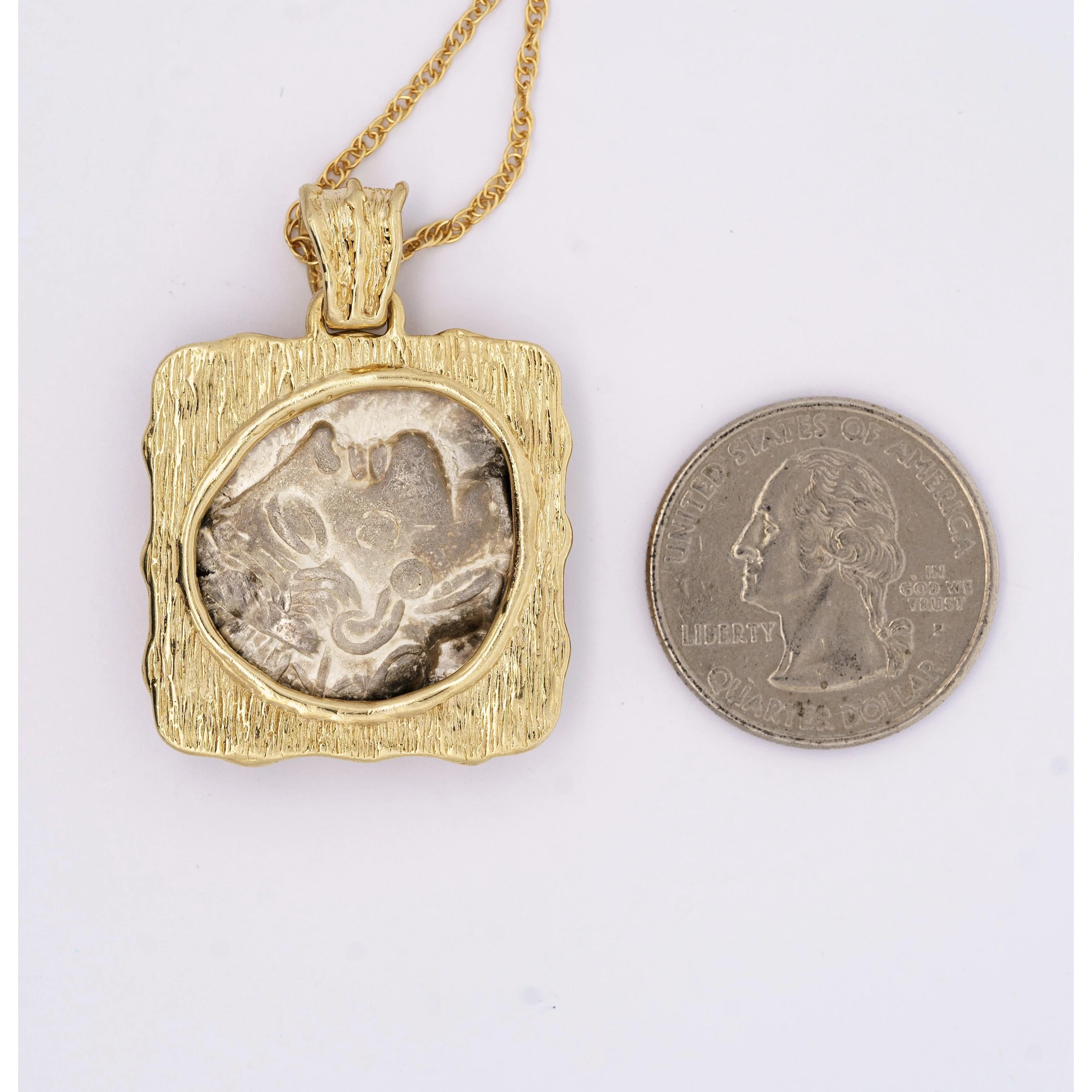 Antique Gold Brushed Tetradrachm Greek Coin Pendant Circa 400-413 BC - Image 3