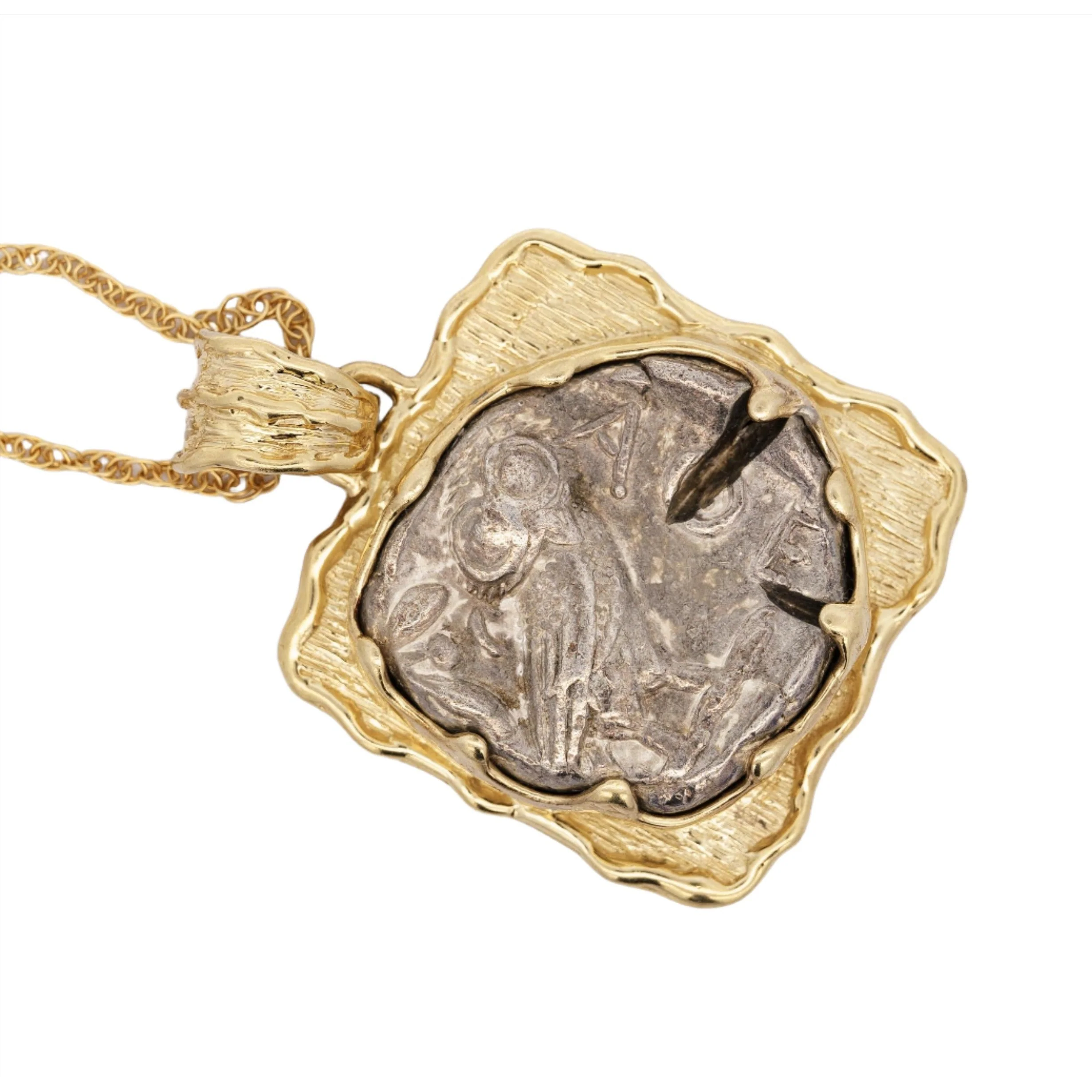Antique Gold Brushed Tetradrachm Greek Coin Pendant Circa 400-413 BC - Image 4
