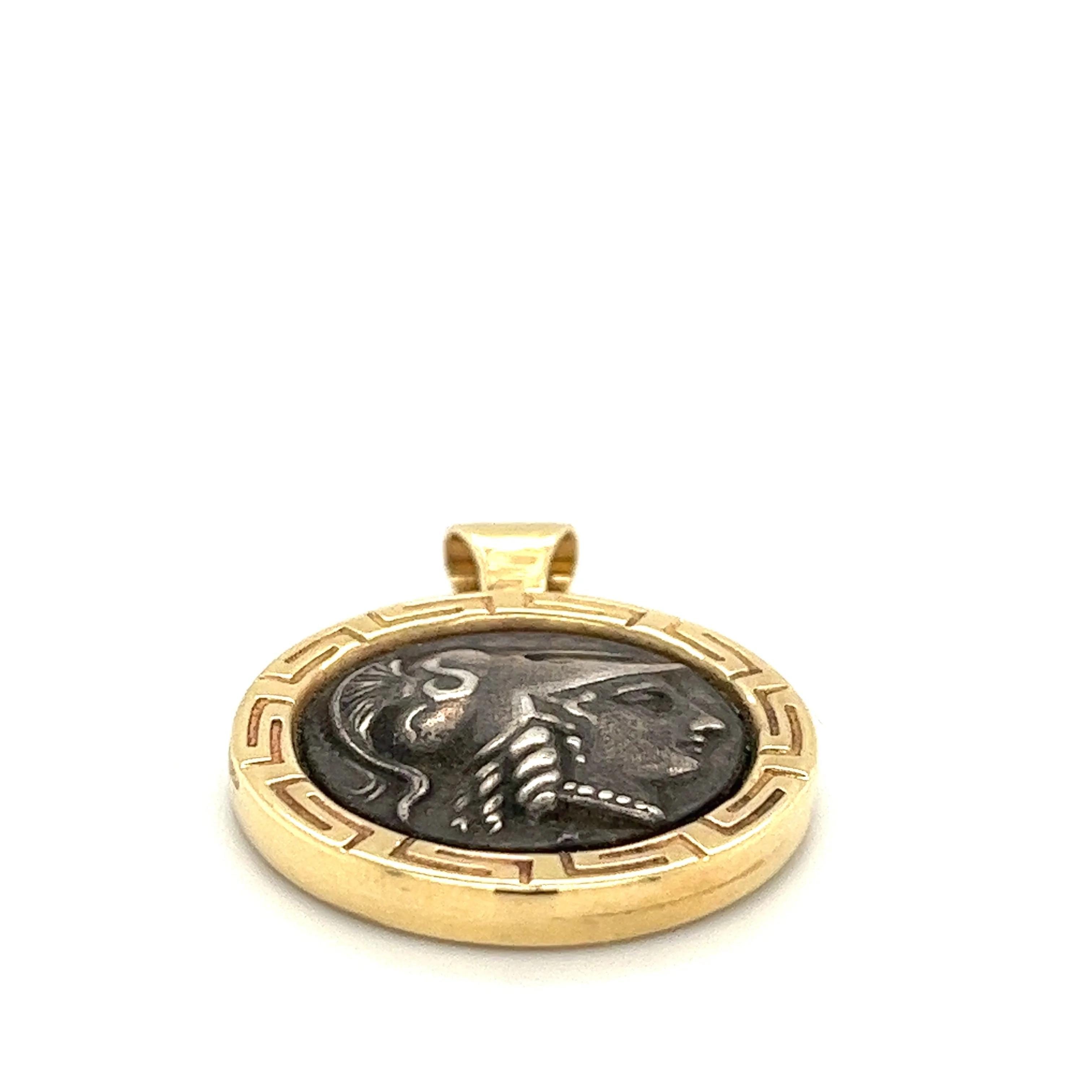 Antique Greek Athena Coin Pendant in 14k Gold Bezel - Image 3