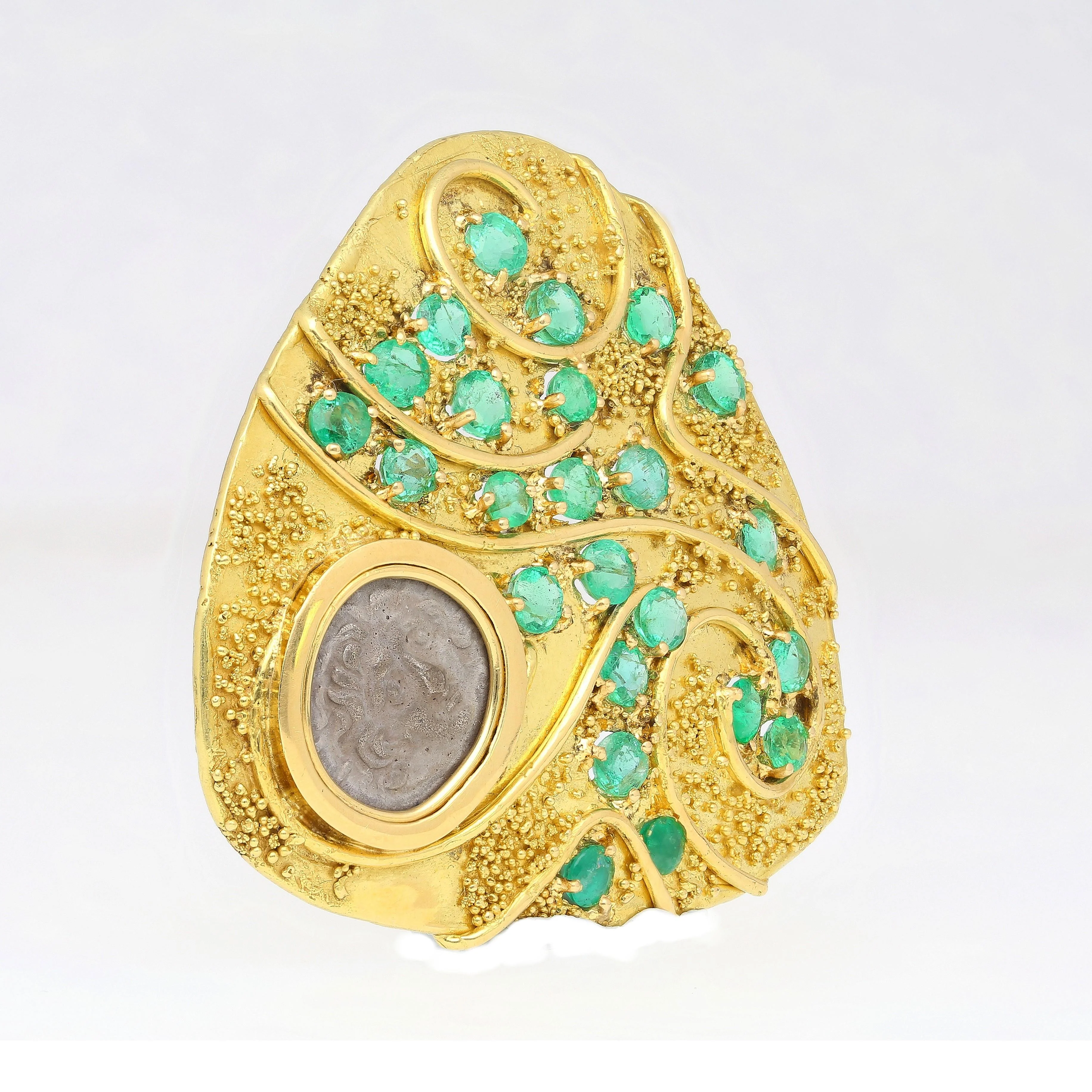 Antique Italian Coin Signed Gage in 18K Gold Brooch - Image 2