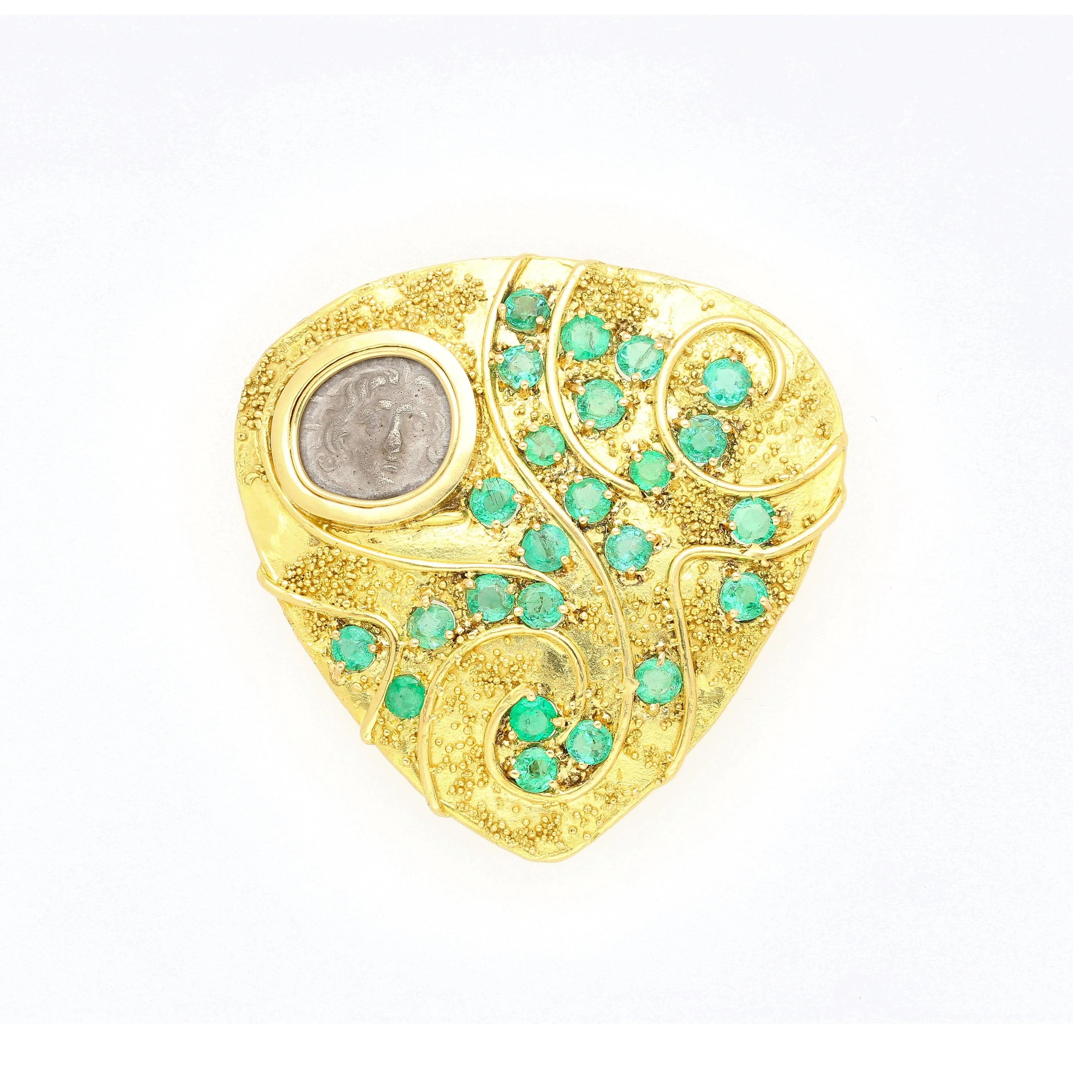 Antique Italian Coin Signed Gage in 18K Gold Brooch - Image 5