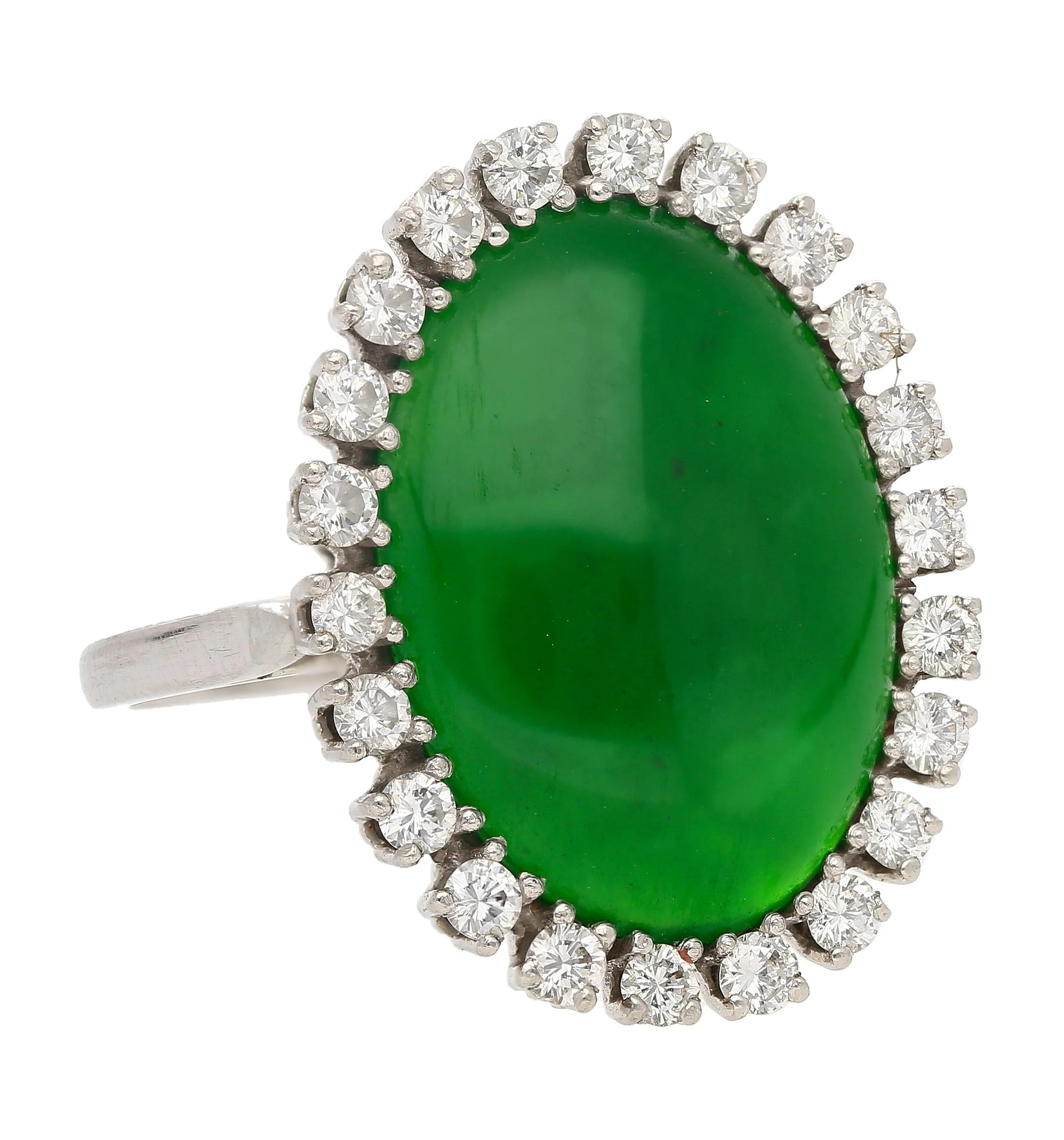 Antique Jadeite Jade & Diamond Halo Platinum 900 Statement Ring - Image 4