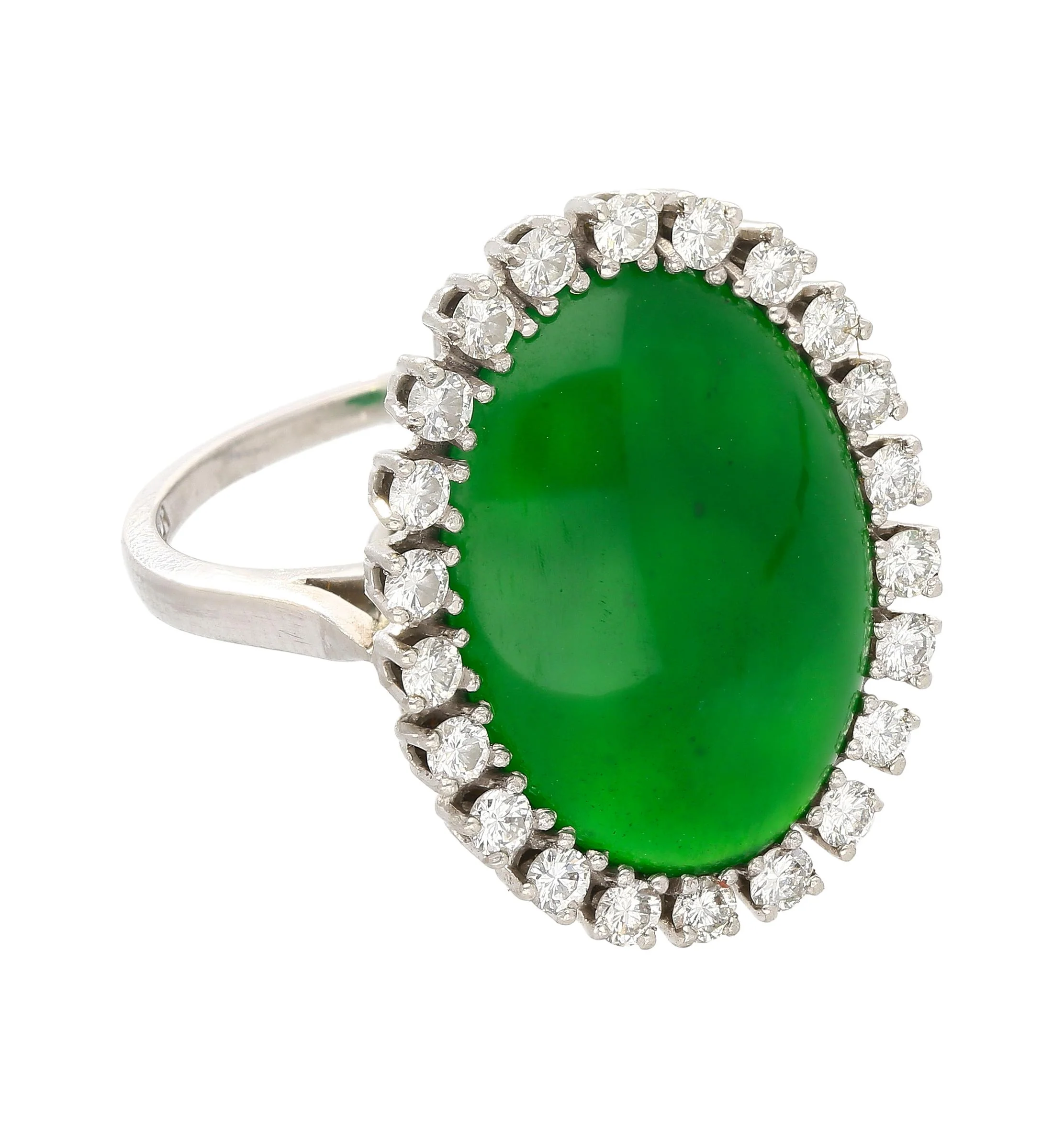 Antique Jadeite Jade & Diamond Halo Platinum 900 Statement Ring - Image 5