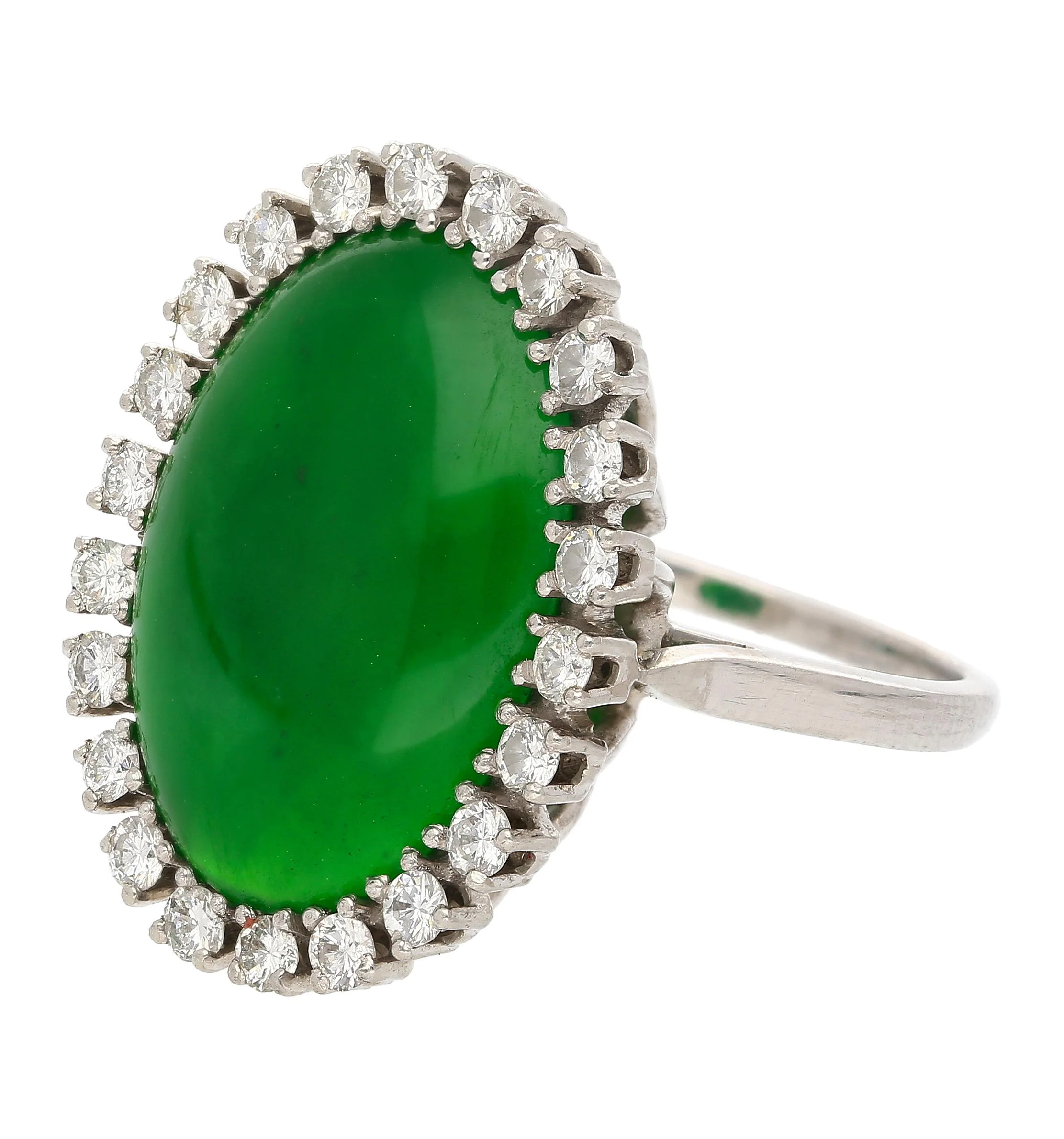 Antique Jadeite Jade & Diamond Halo Platinum 900 Statement Ring - Image 7