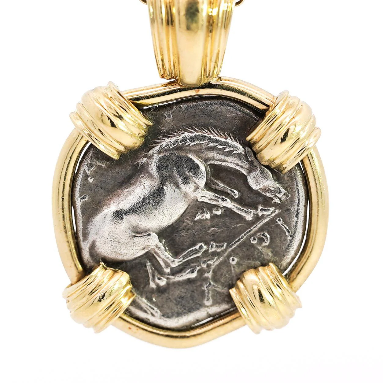 Antique Larissa Greek Coin in 18K Gold Frame Pendant - Image 2