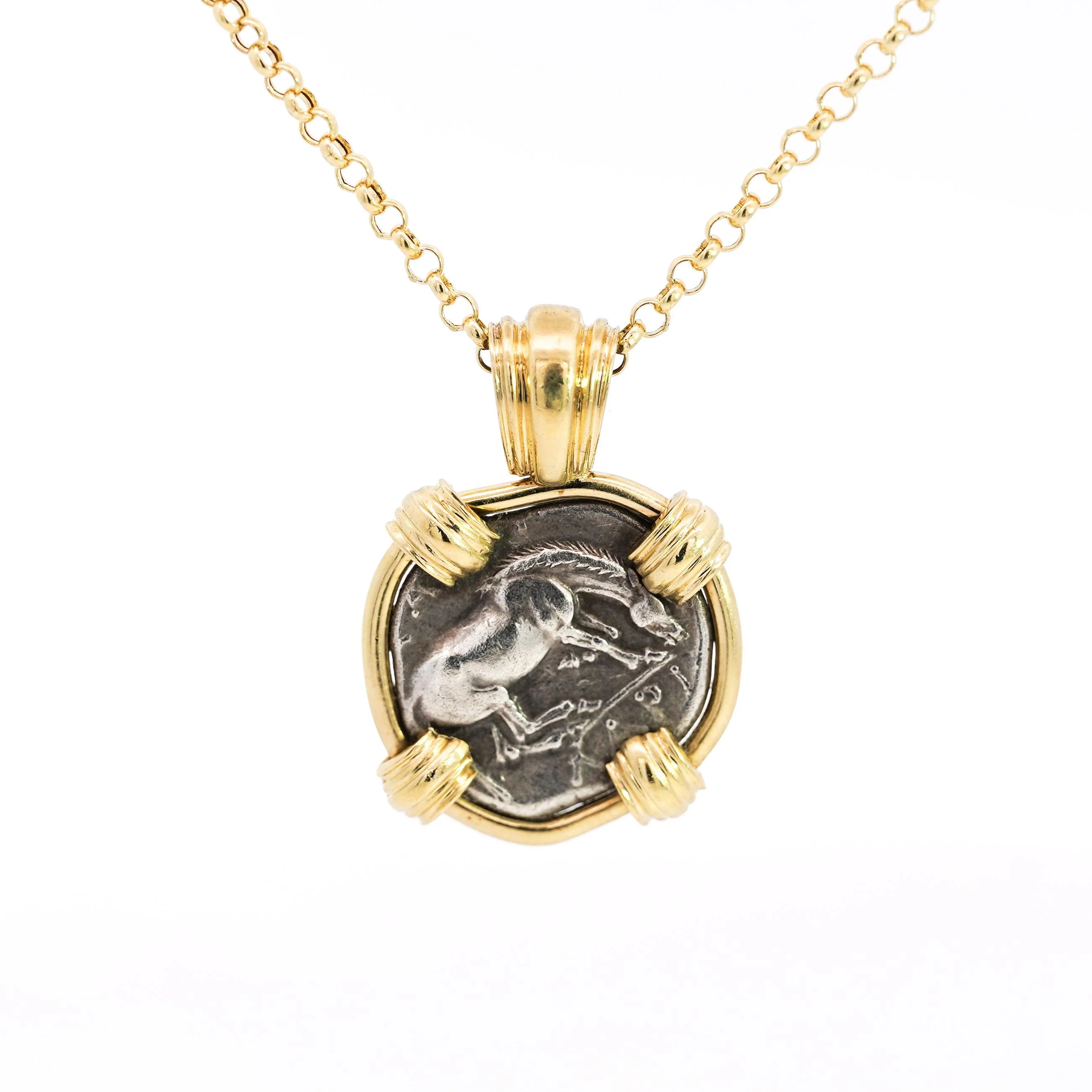 Antique Larissa Greek Coin in 18K Gold Frame Pendant - Image 3