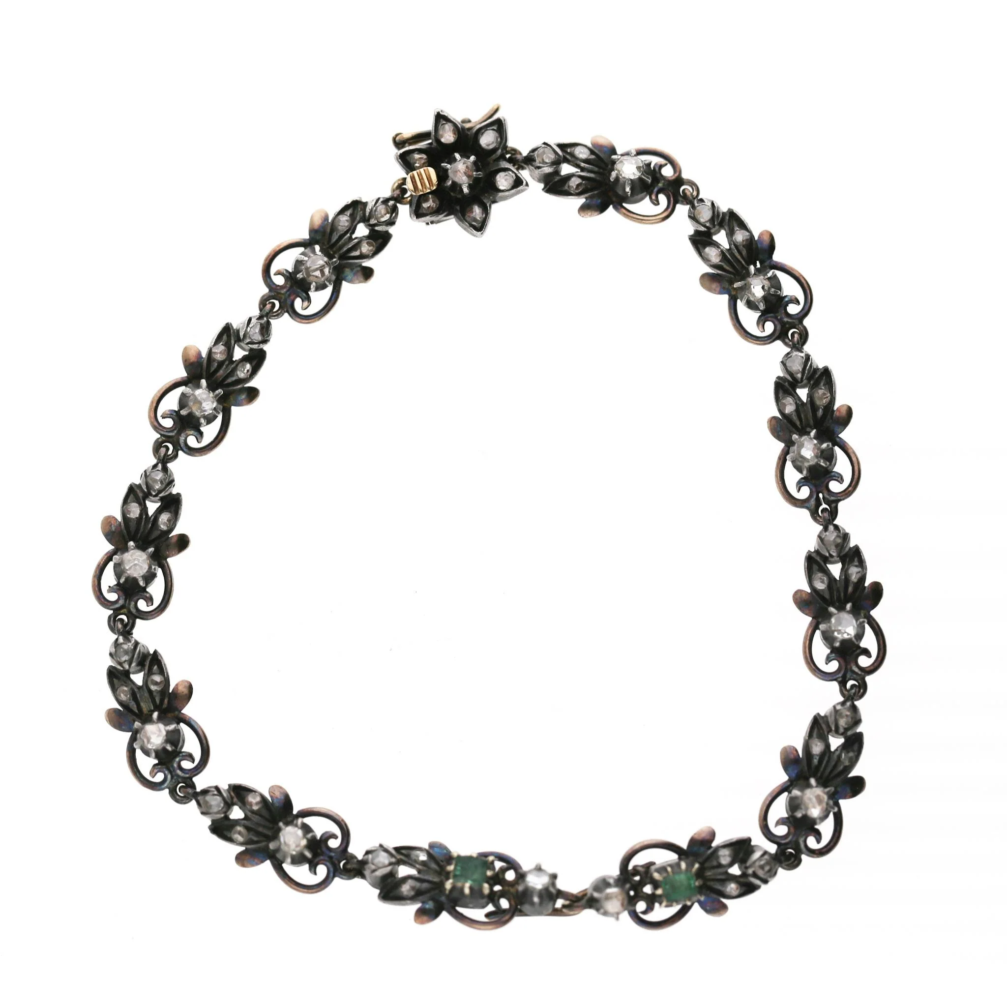Antique Victorian Emerald Rose Cut Diamond Silver/Gold Parure Suite Necklace - Image 14
