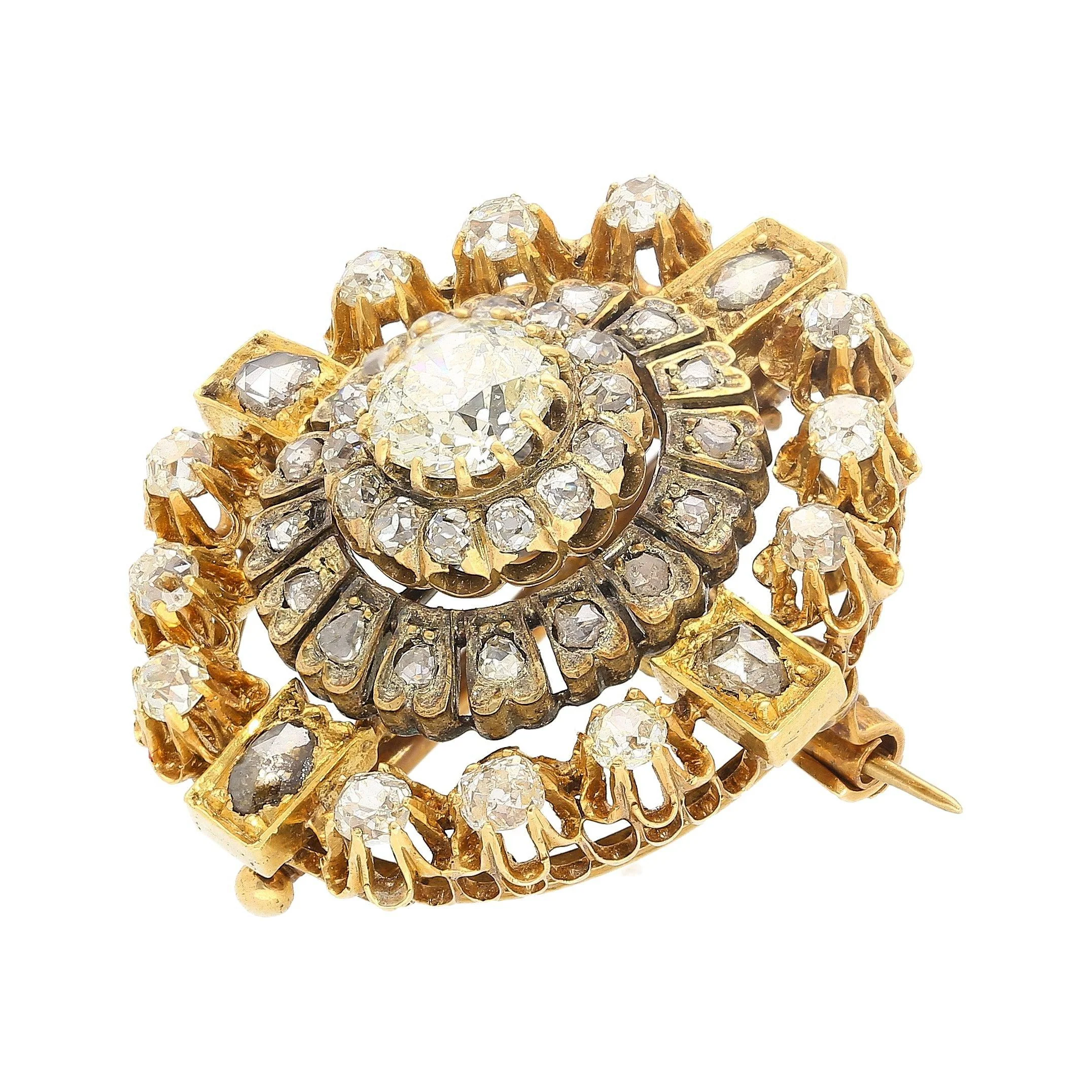 Antique Victorian Late 1800's 6.72 Carat Total Mixed Old Euro Cut Diamond Brooch - Image 5