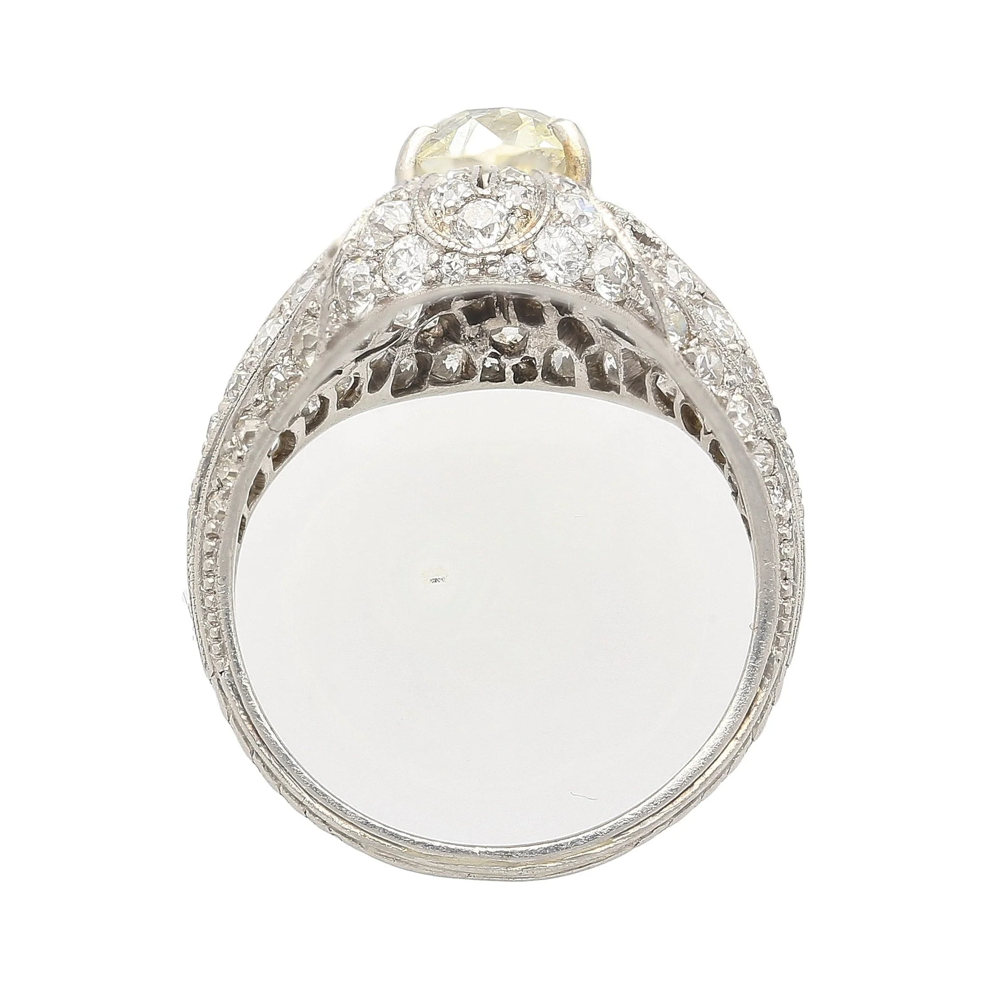 Art Deco 1.55 Carat Old European Cut Diamond Milgrain Filigree Platinum Ring - Image 4