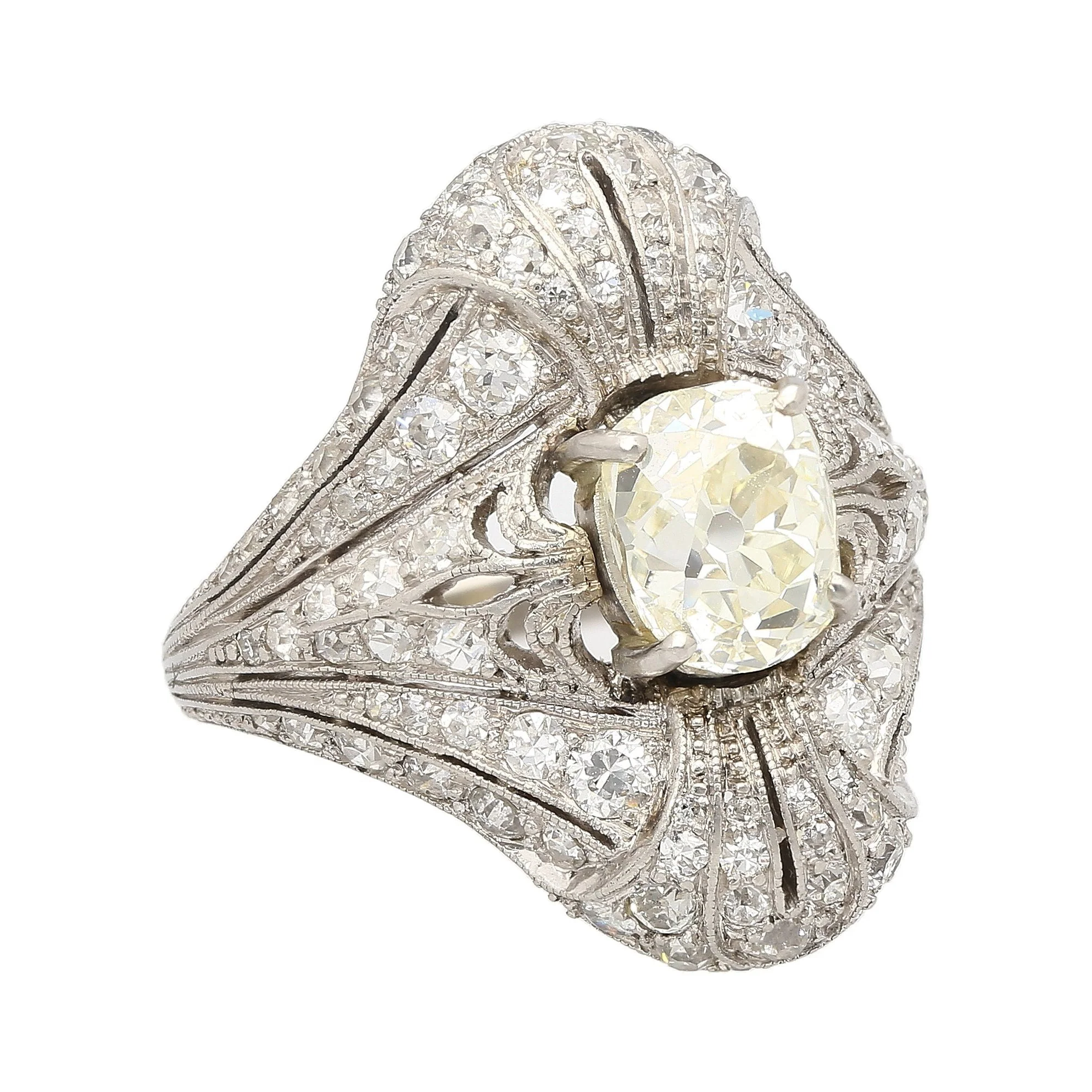 Art Deco 1.55 Carat Old European Cut Diamond Milgrain Filigree Platinum Ring - Image 5