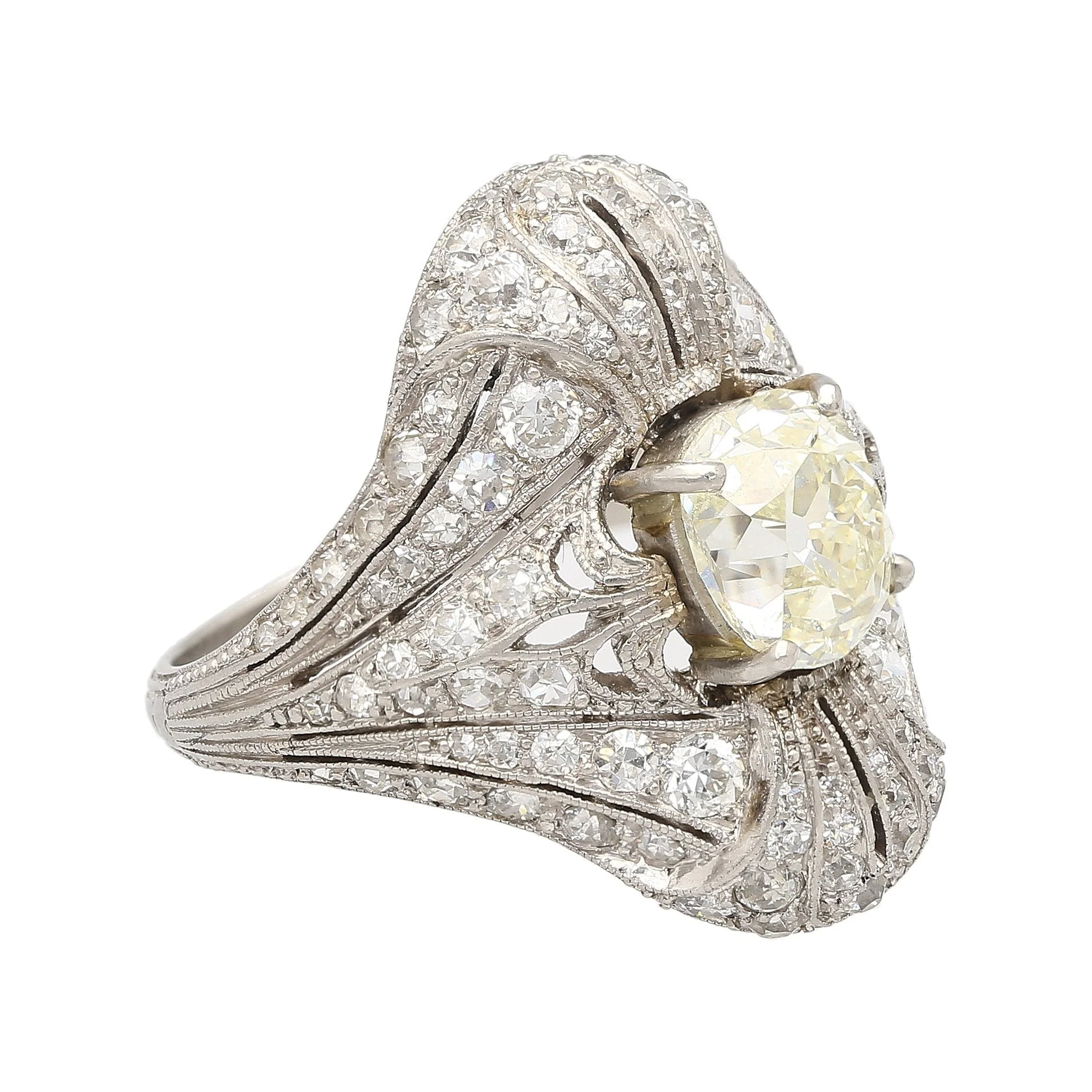 Art Deco 1.55 Carat Old European Cut Diamond Milgrain Filigree Platinum Ring - Image 8