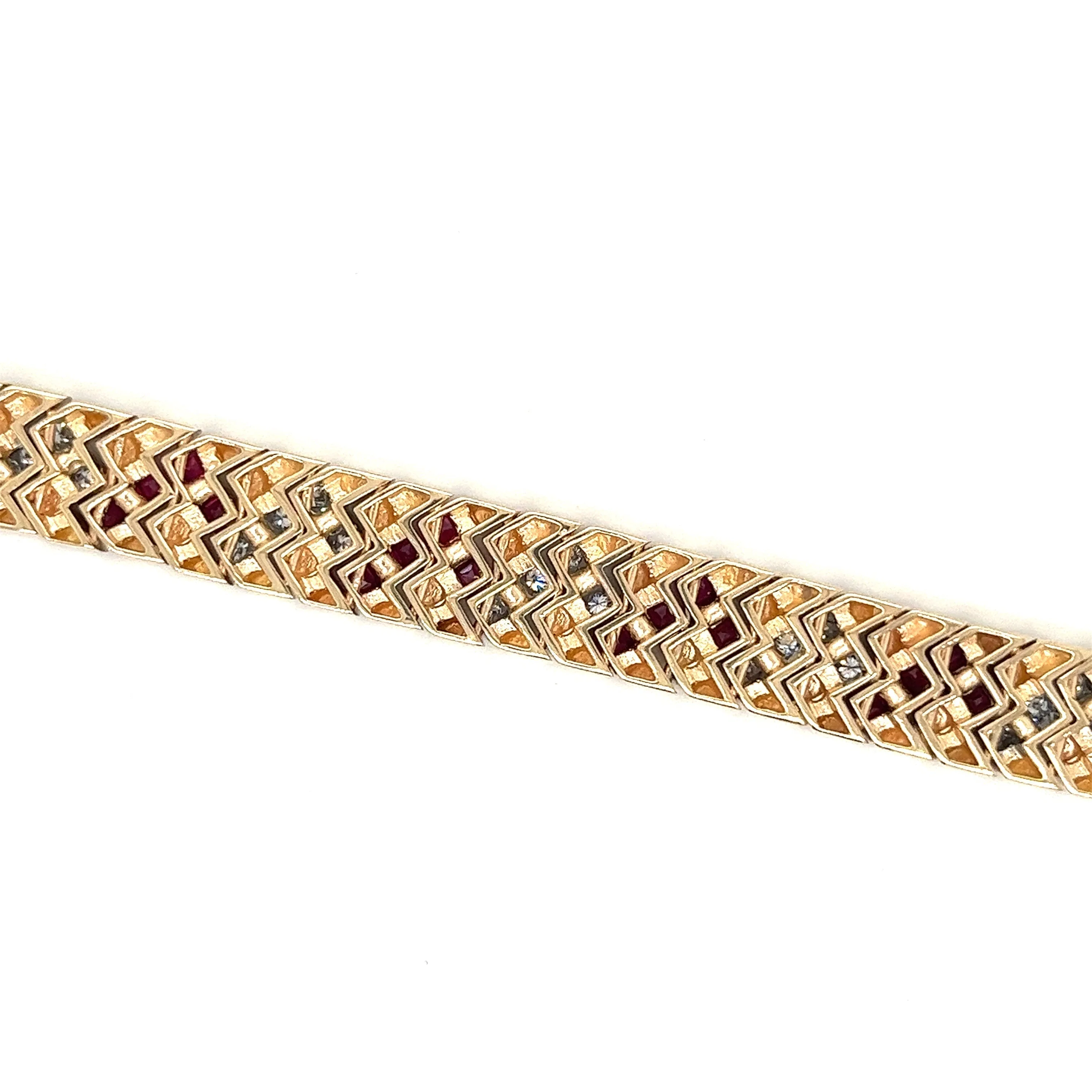 Art Deco 14K Gold Ruby and Diamond Bracelet Link Bracelet - Image 3