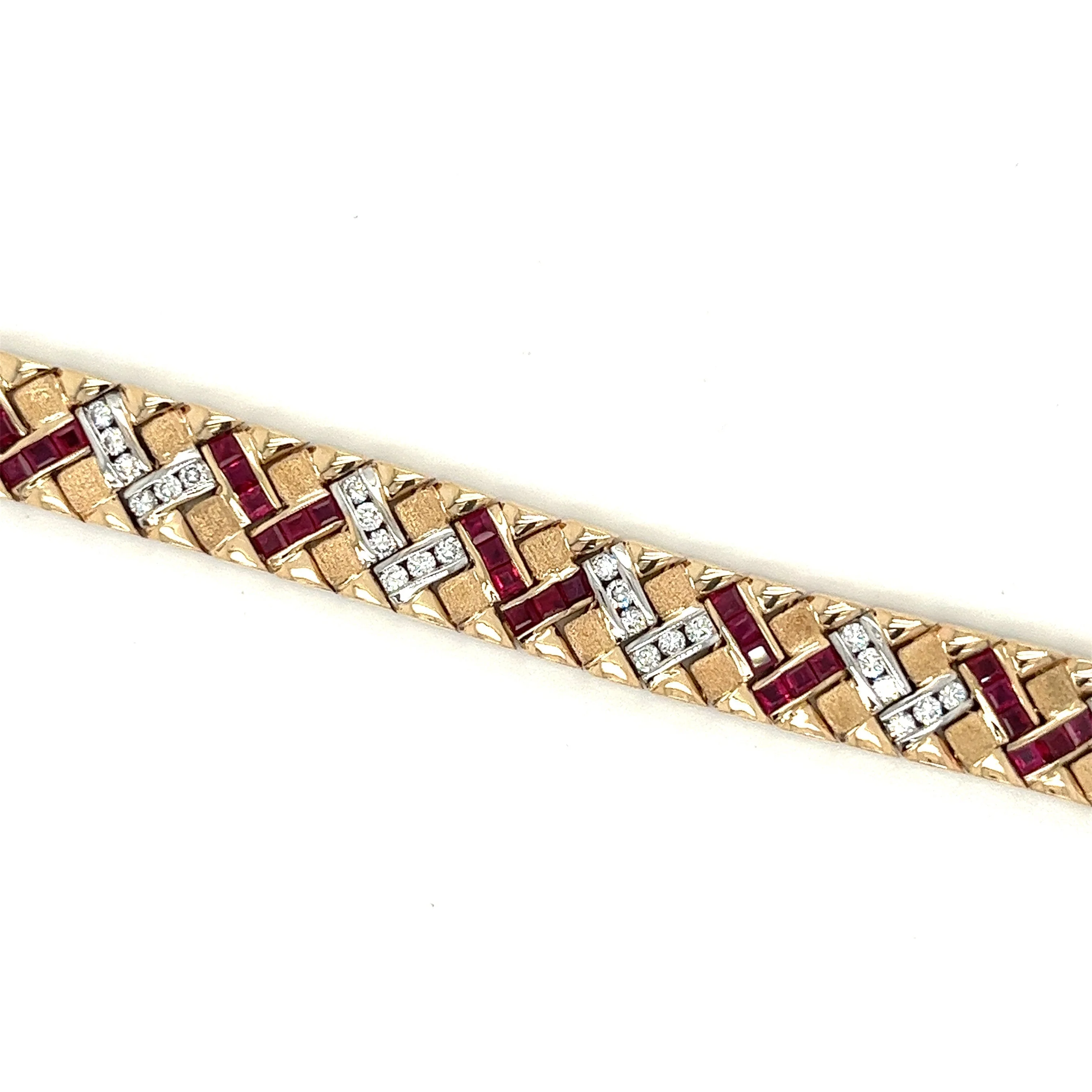 Art Deco 14K Gold Ruby and Diamond Bracelet Link Bracelet - Image 4