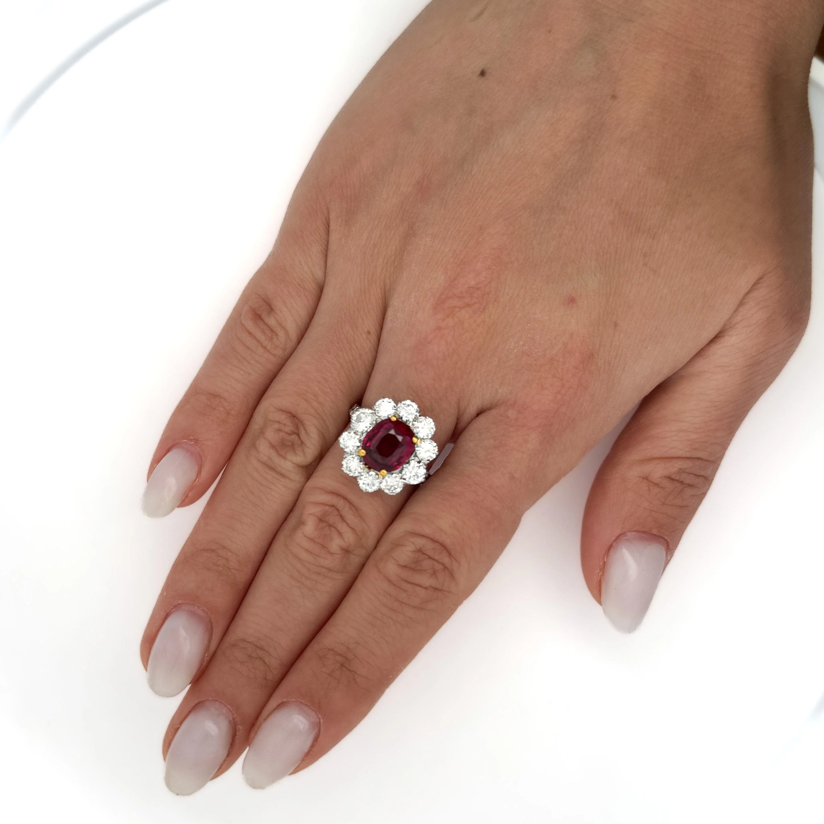 Art Deco 4.05 Carat Ruby and Old Euro Diamond Halo Platinum Ring - AGL Certified - Image 10