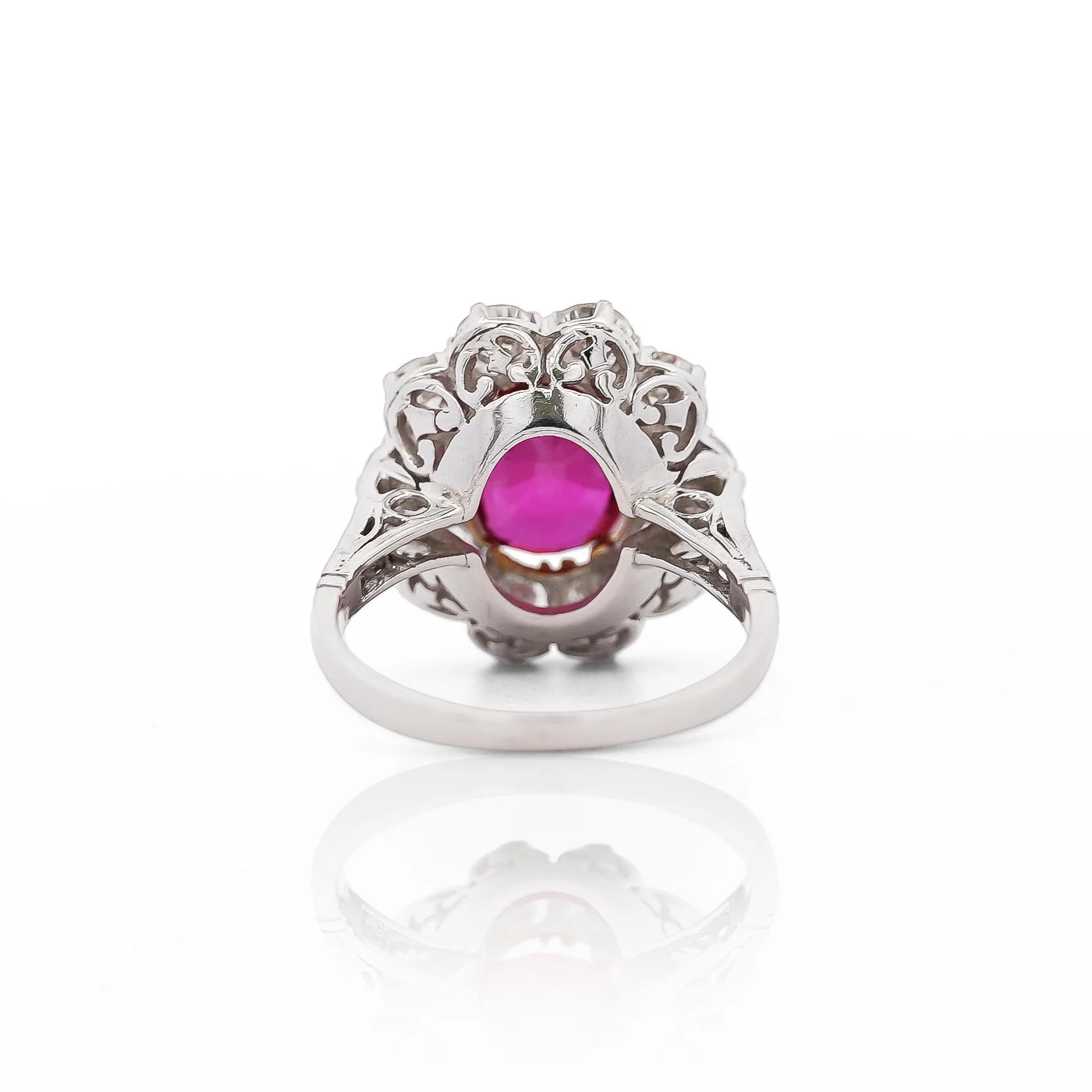 Art Deco 4.05 Carat Ruby and Old Euro Diamond Halo Platinum Ring - AGL Certified - Image 5