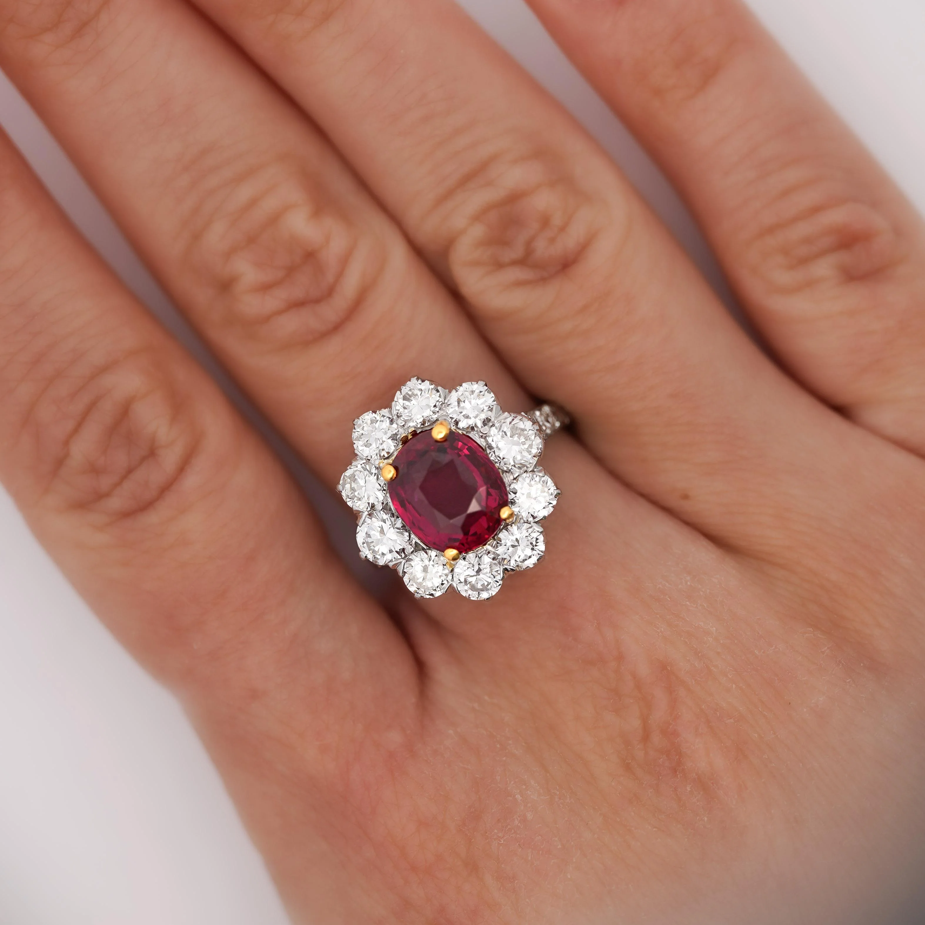 Art Deco 4.05 Carat Ruby and Old Euro Diamond Halo Platinum Ring - AGL Certified - Image 8
