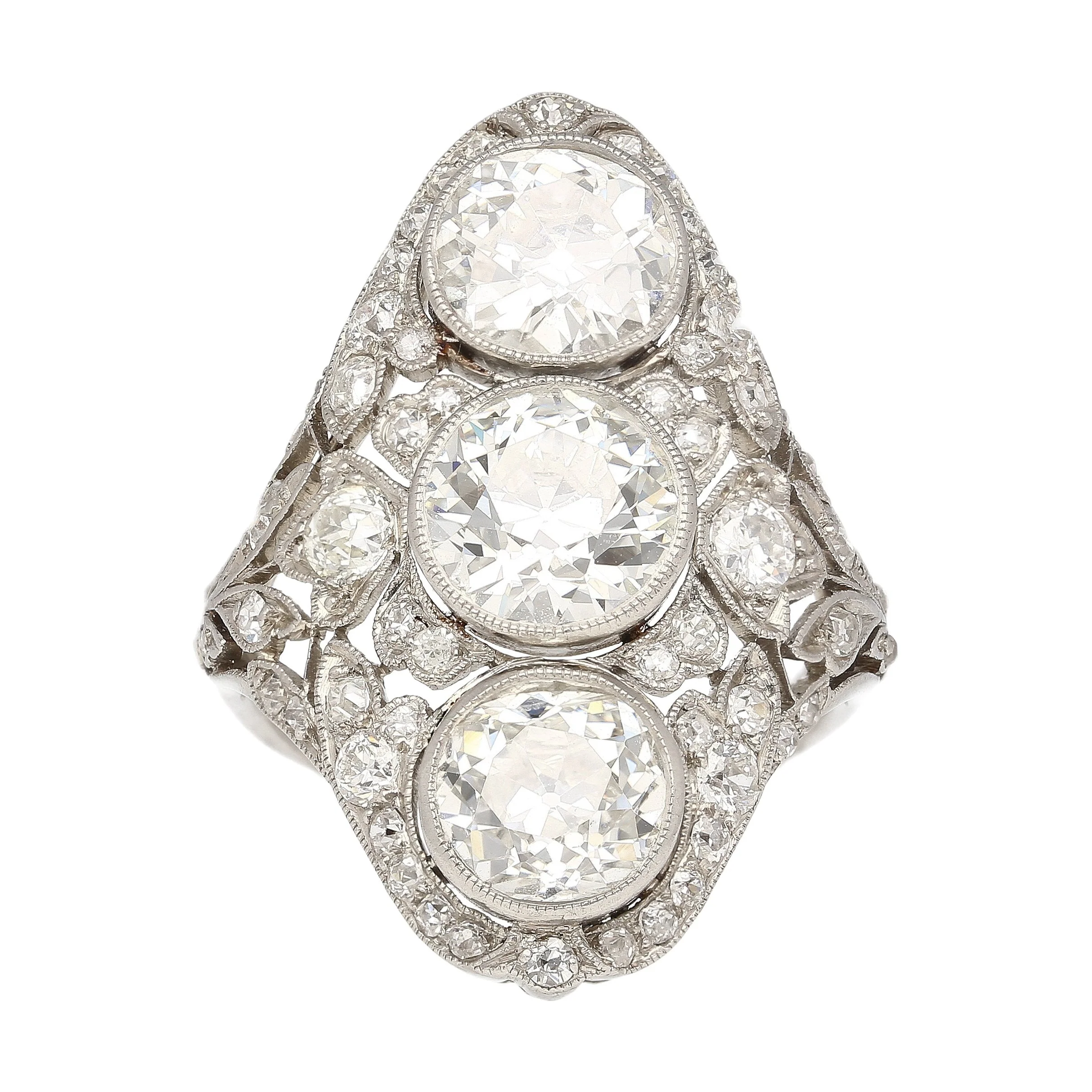 Art Deco Top River Vertical Set 6 Carat Old Euro Cut Diamond and Platinum Ring - Image 7