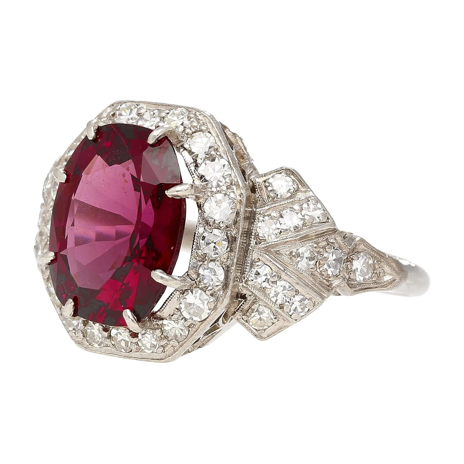 Art Deco GIA Cert. 4.35 Carat No Heat Spinel Vintage Platinum Ring - Image 4