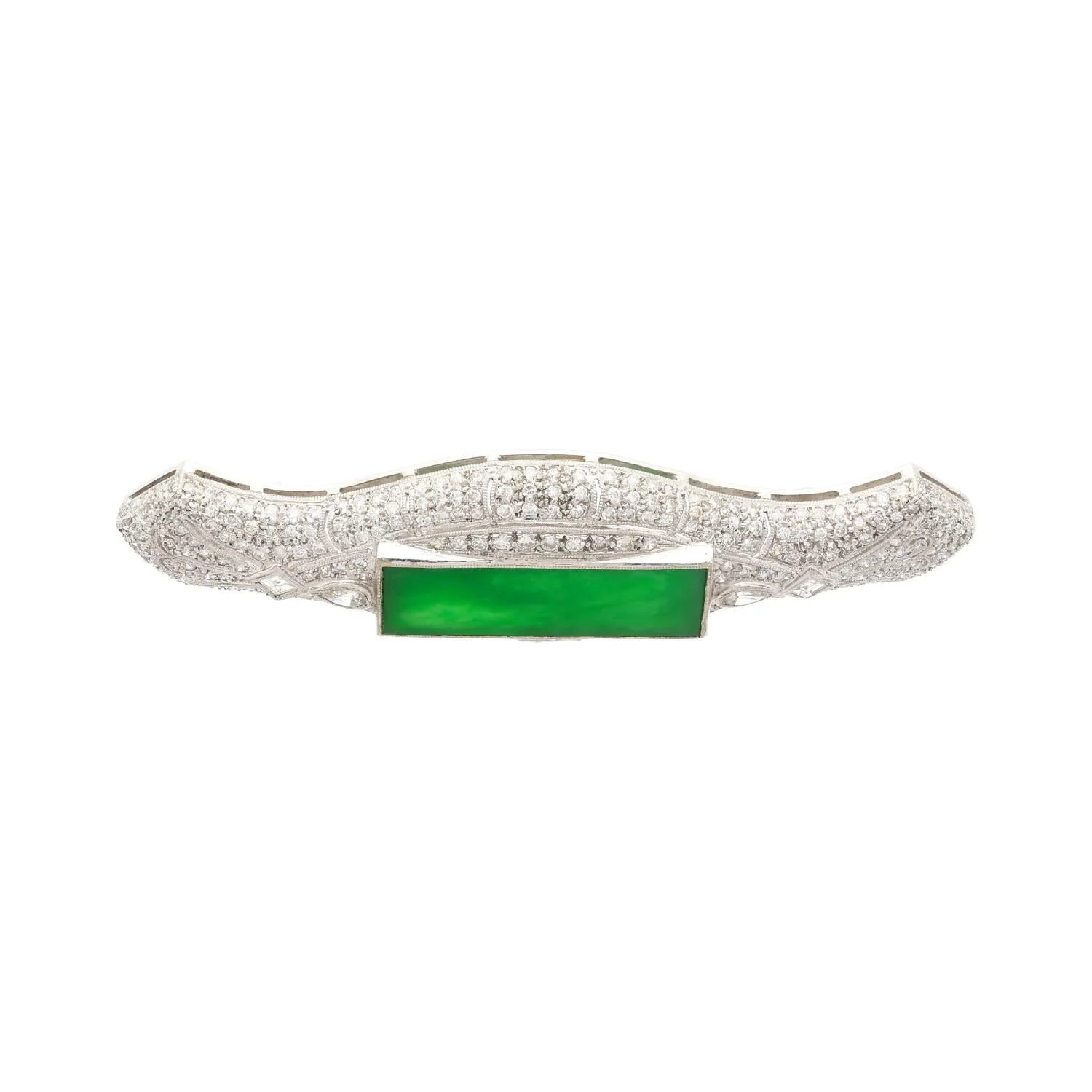 Art Deco Jadeite and Diamond Brooch Pin 18K White Gold - Image 7