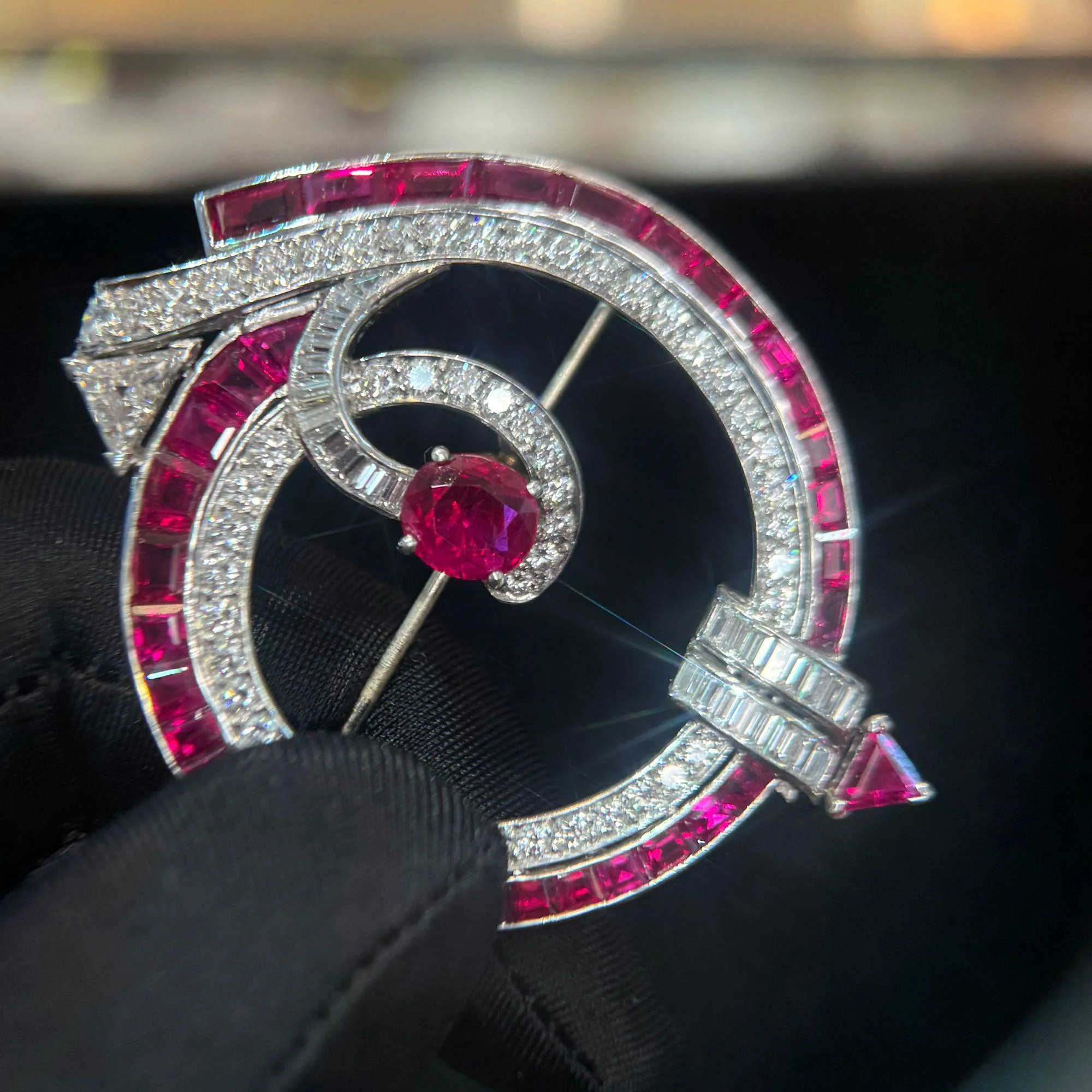 Art Deco No Heat Burma Ruby and Diamond Brooch - Image 2