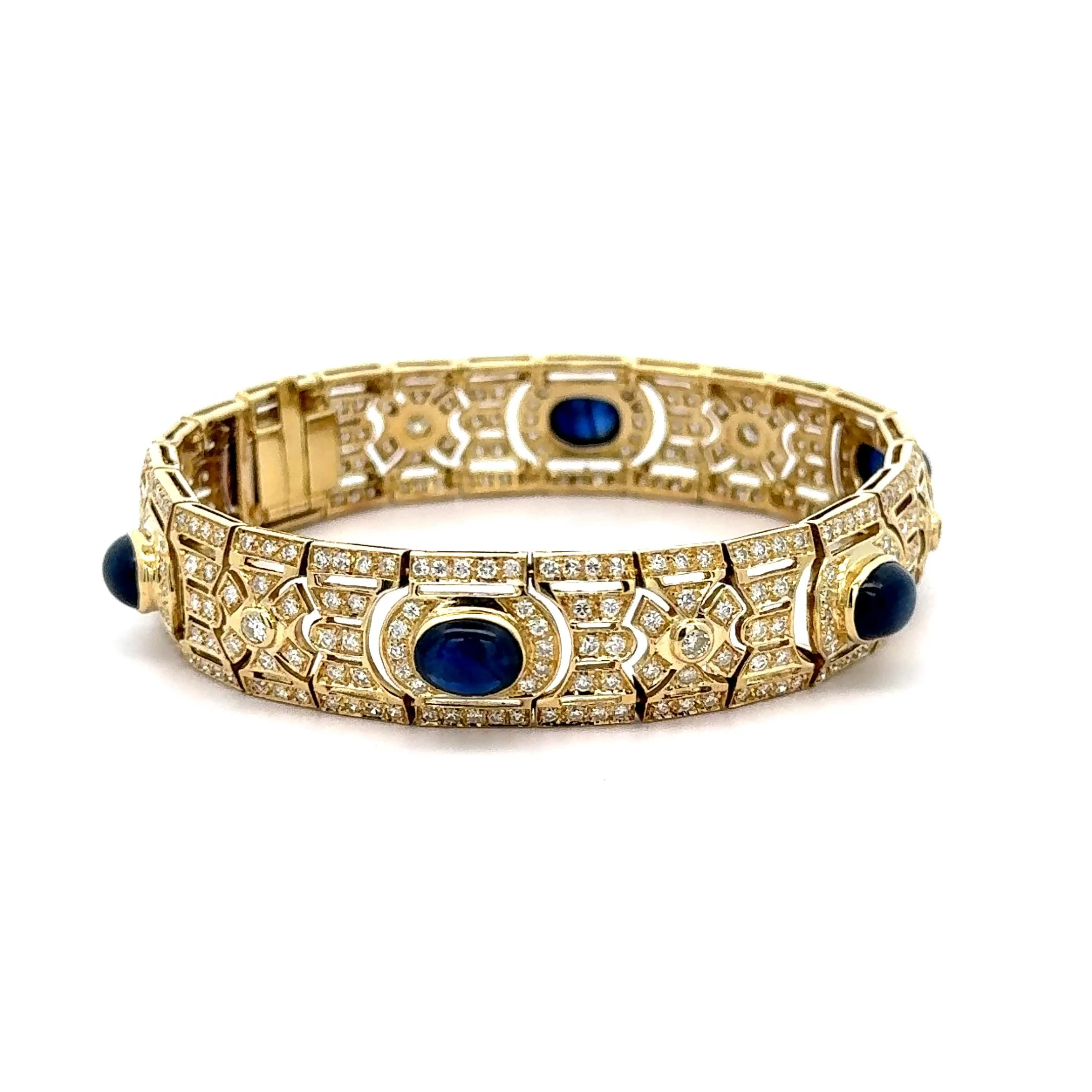 Art Deco Style 12 Carat Cabochon Sapphire & Diamond 18K Gold Bracelet - Image 4
