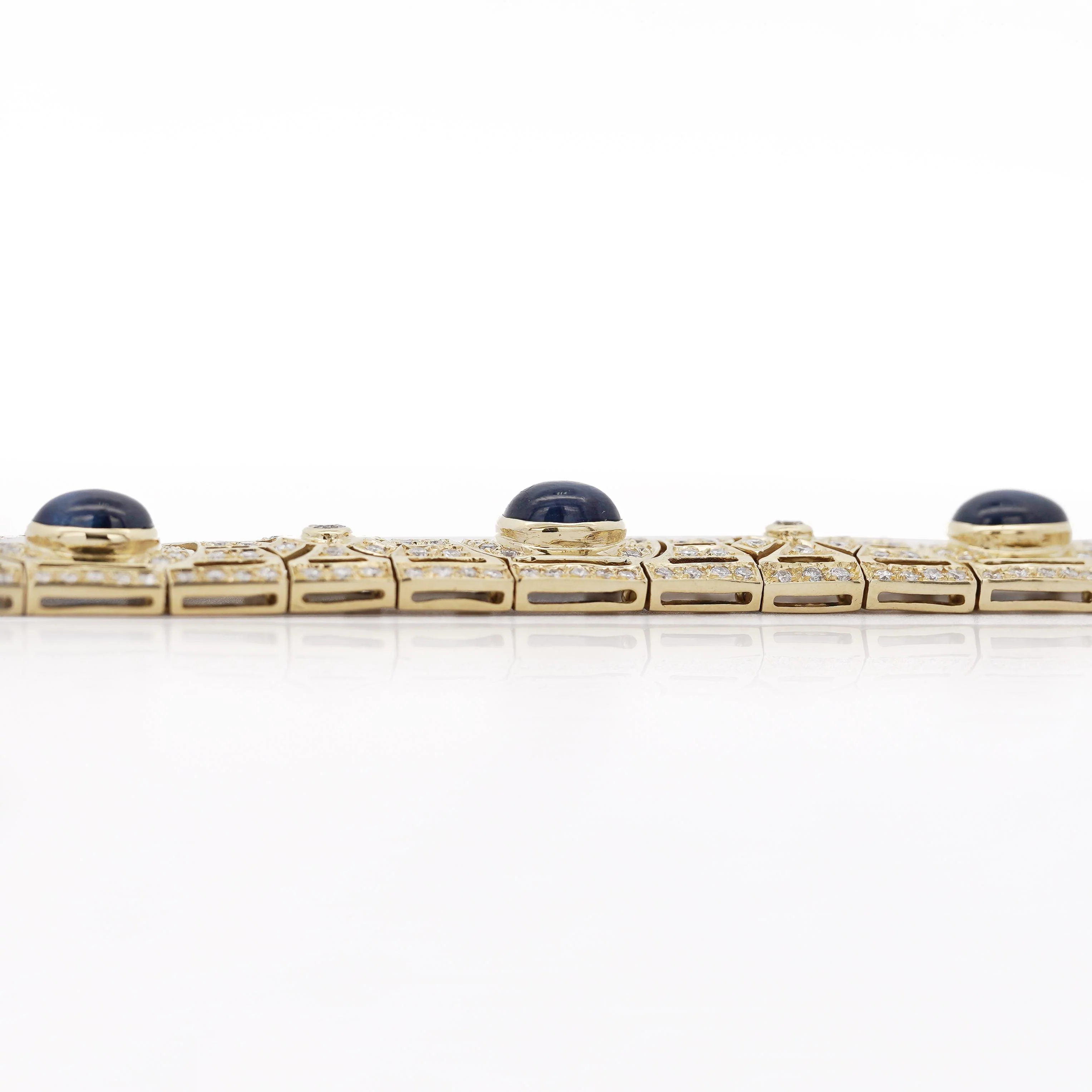 Art Deco Style 12 Carat Cabochon Sapphire & Diamond 18K Gold Bracelet - Image 5
