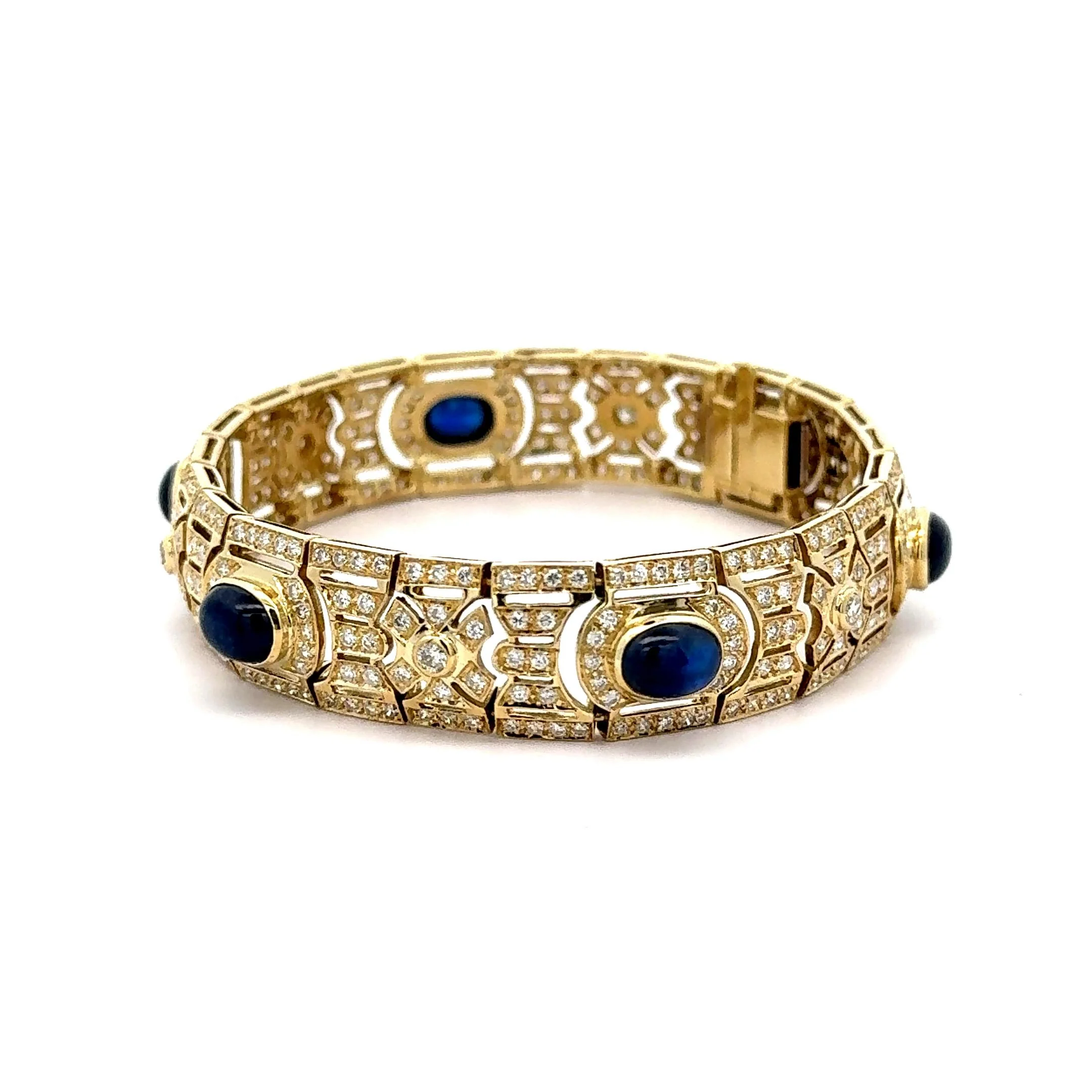 Art Deco Style 12 Carat Cabochon Sapphire & Diamond 18K Gold Bracelet - Image 7