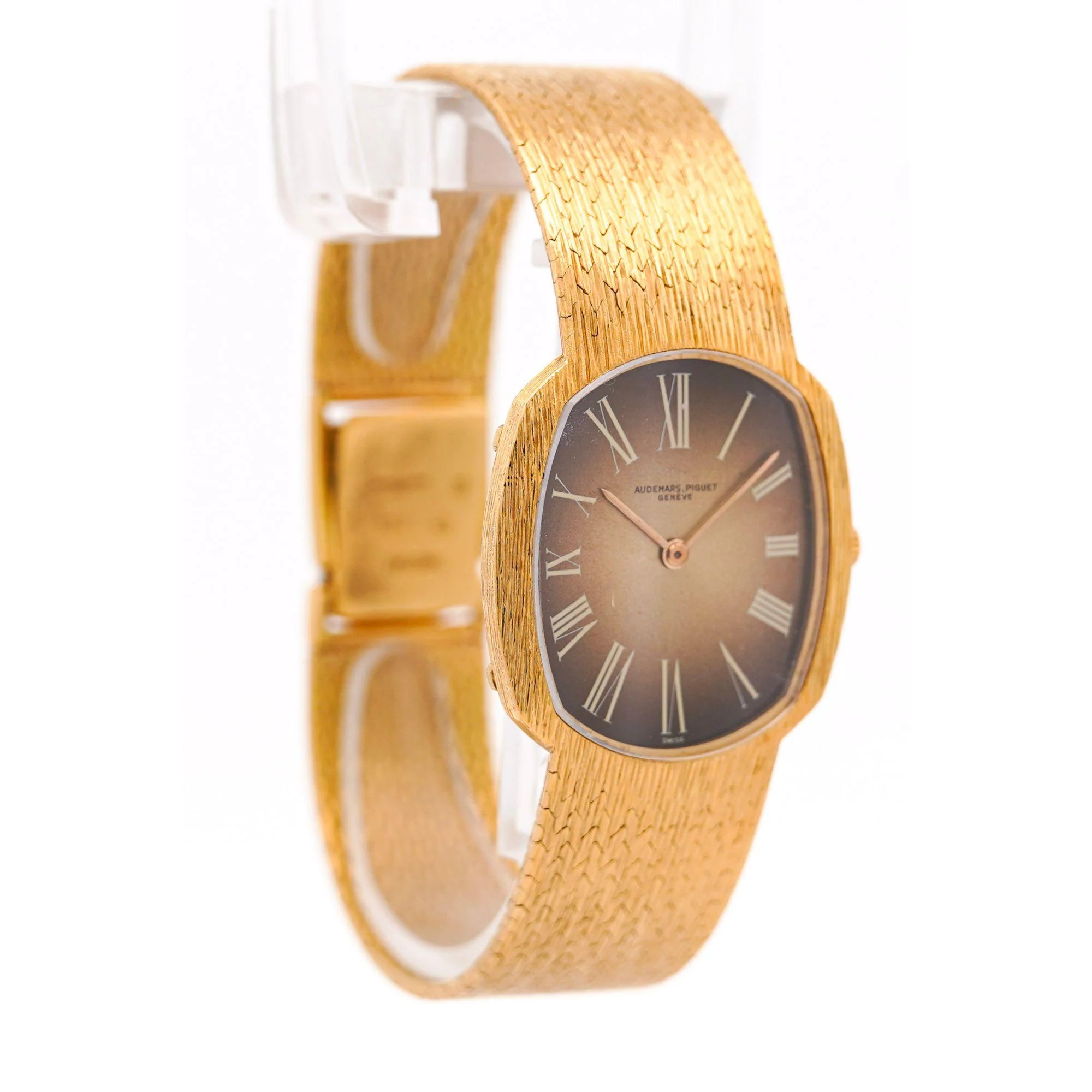 Audemars Piguet 28mm 18K Gold Brown Fumé Sunburst Mesh Bracelet Watch - Image 9