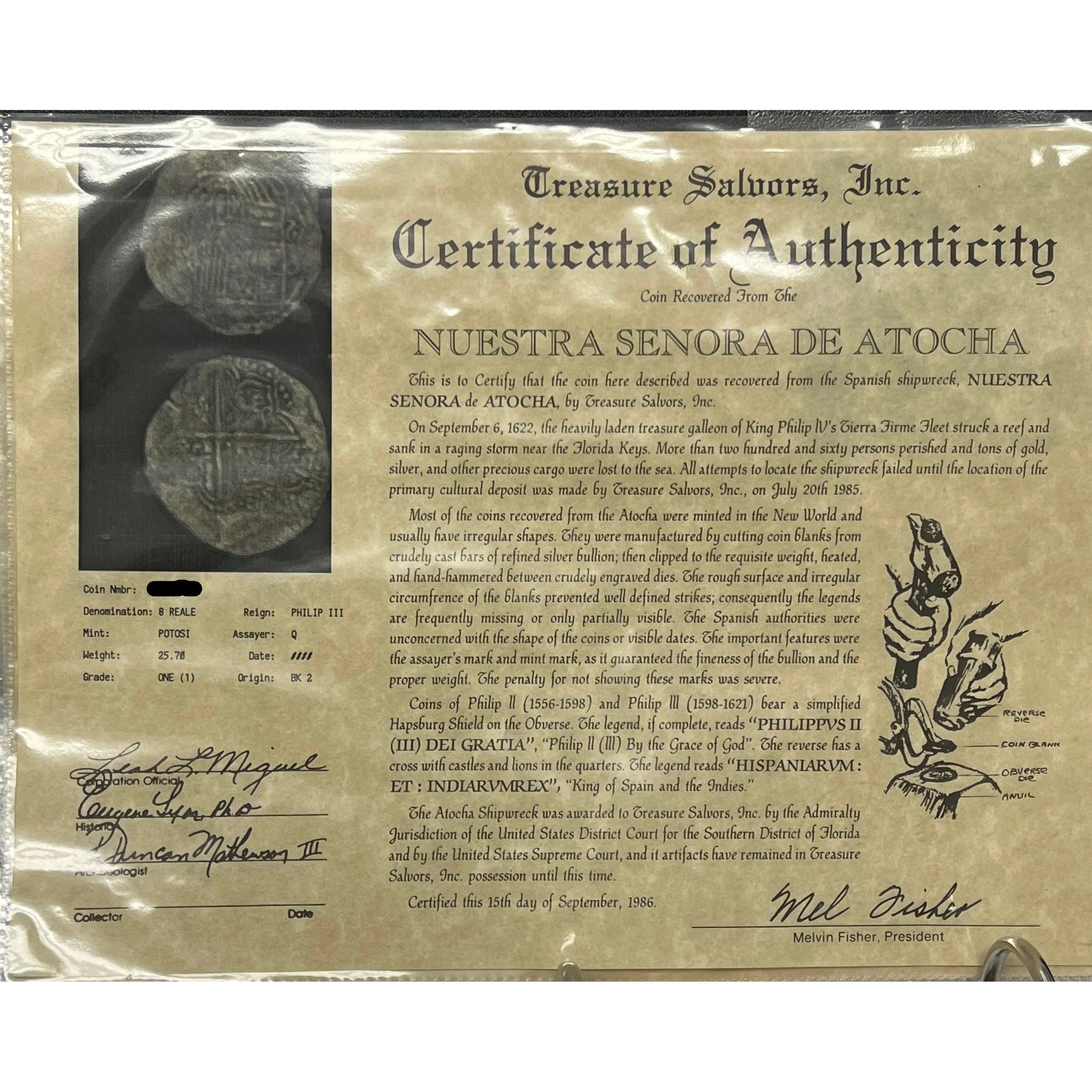 Atocha Shipwreck 8 Reale Grade 1 Assayer Q Coin - Image 11