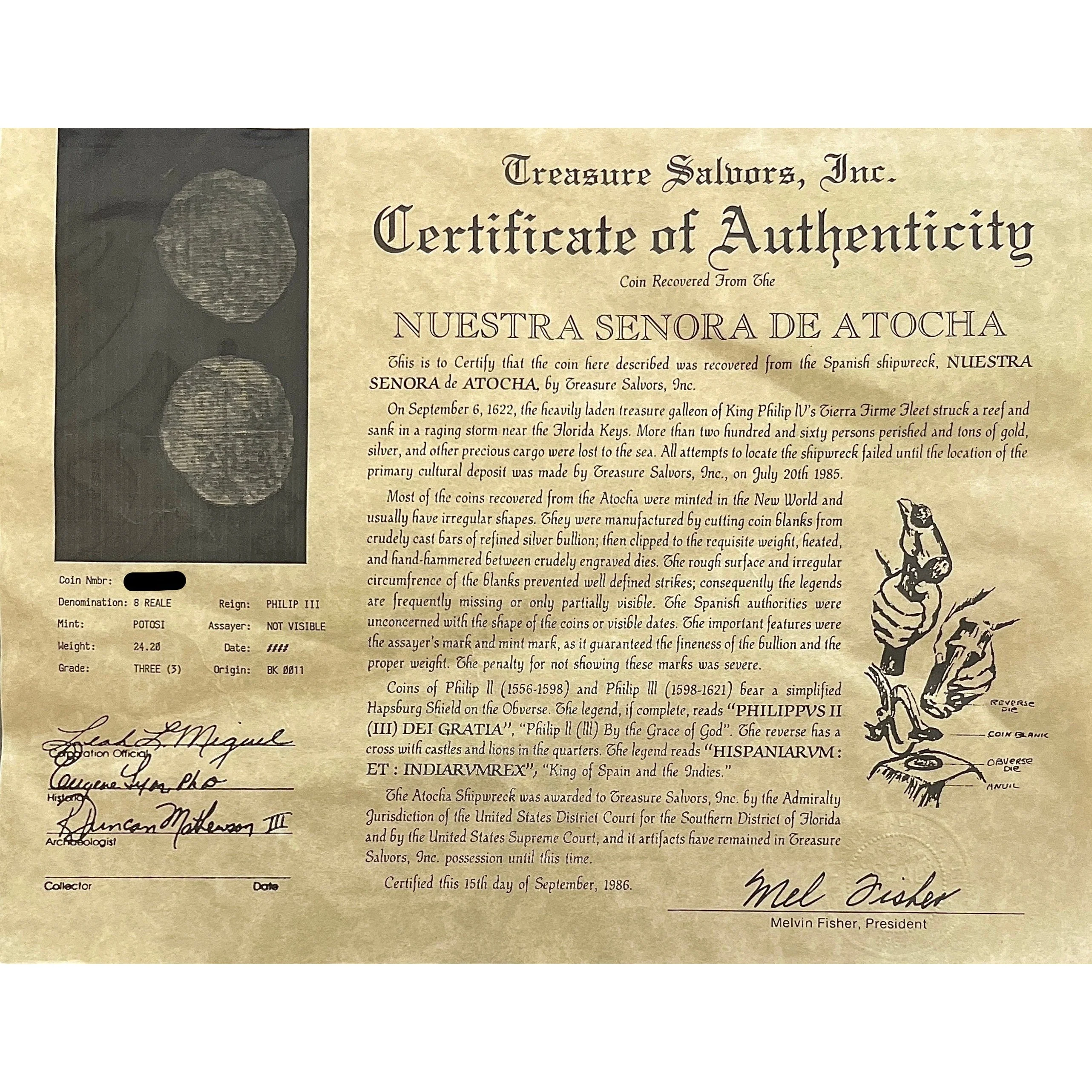 Authentic Atocha Shipwreck 8 Reale Grade 3 Potosi Mint Coin - Image 9