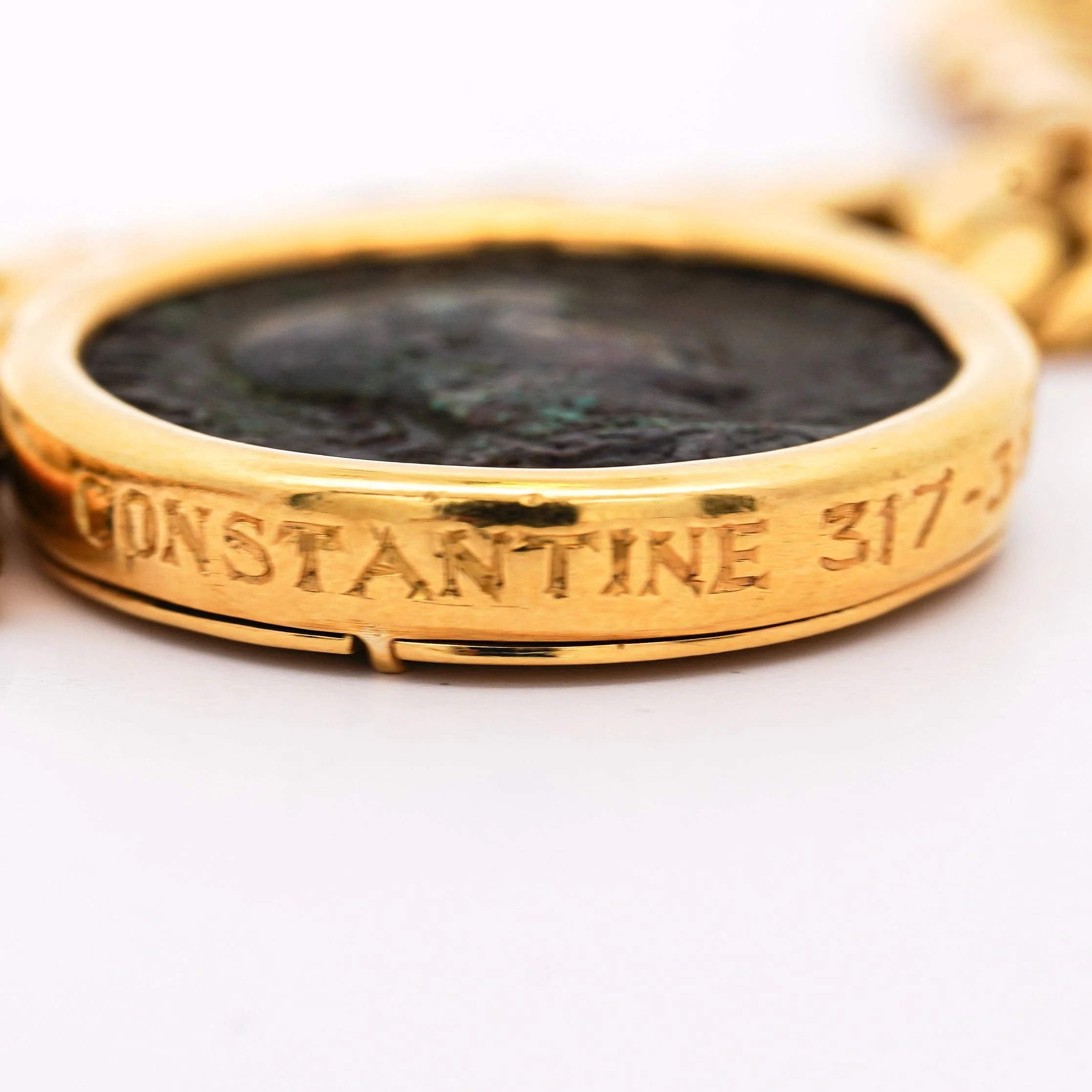 Authentic Constantine Roman Coin Bezel 18K Gold Cuban Chain Necklace - Image 8