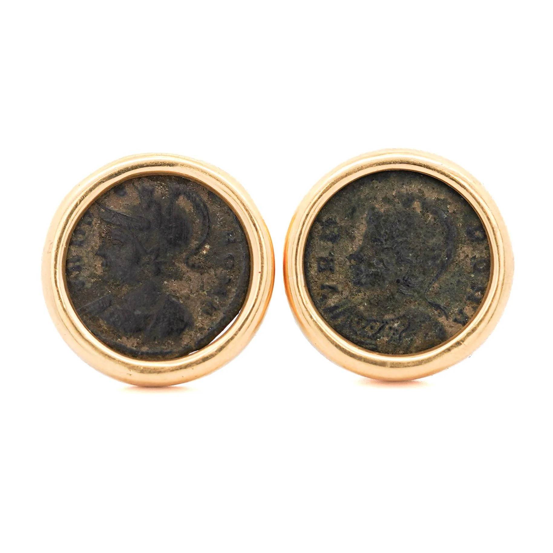 Authentic Roman Coin 14K Gold Bezel Set Stud Earrings With Lever Backs - Image 5