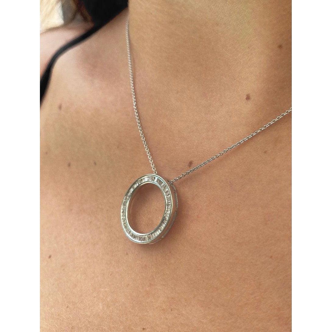 Baguette Cut Circle Diamond Pendant in 14k white gold - Image 3