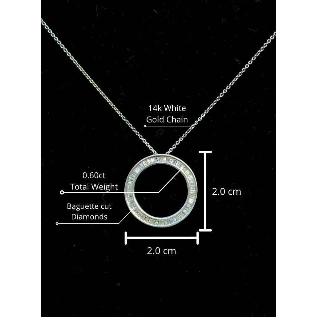 Baguette Cut Circle Diamond Pendant in 14k white gold - Image 5