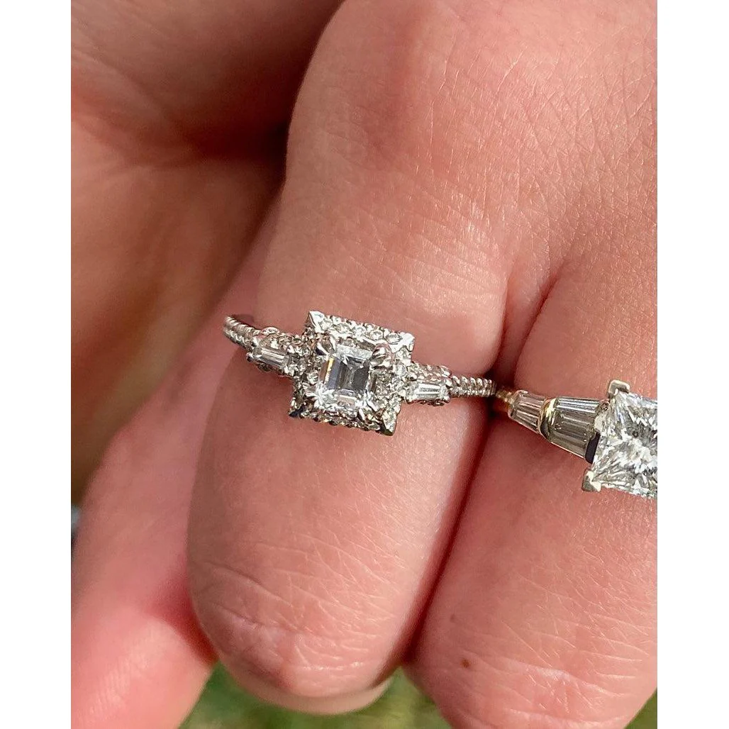 Baguette Cut Diamond Engagement Ring in 14k White Gold - Image 4