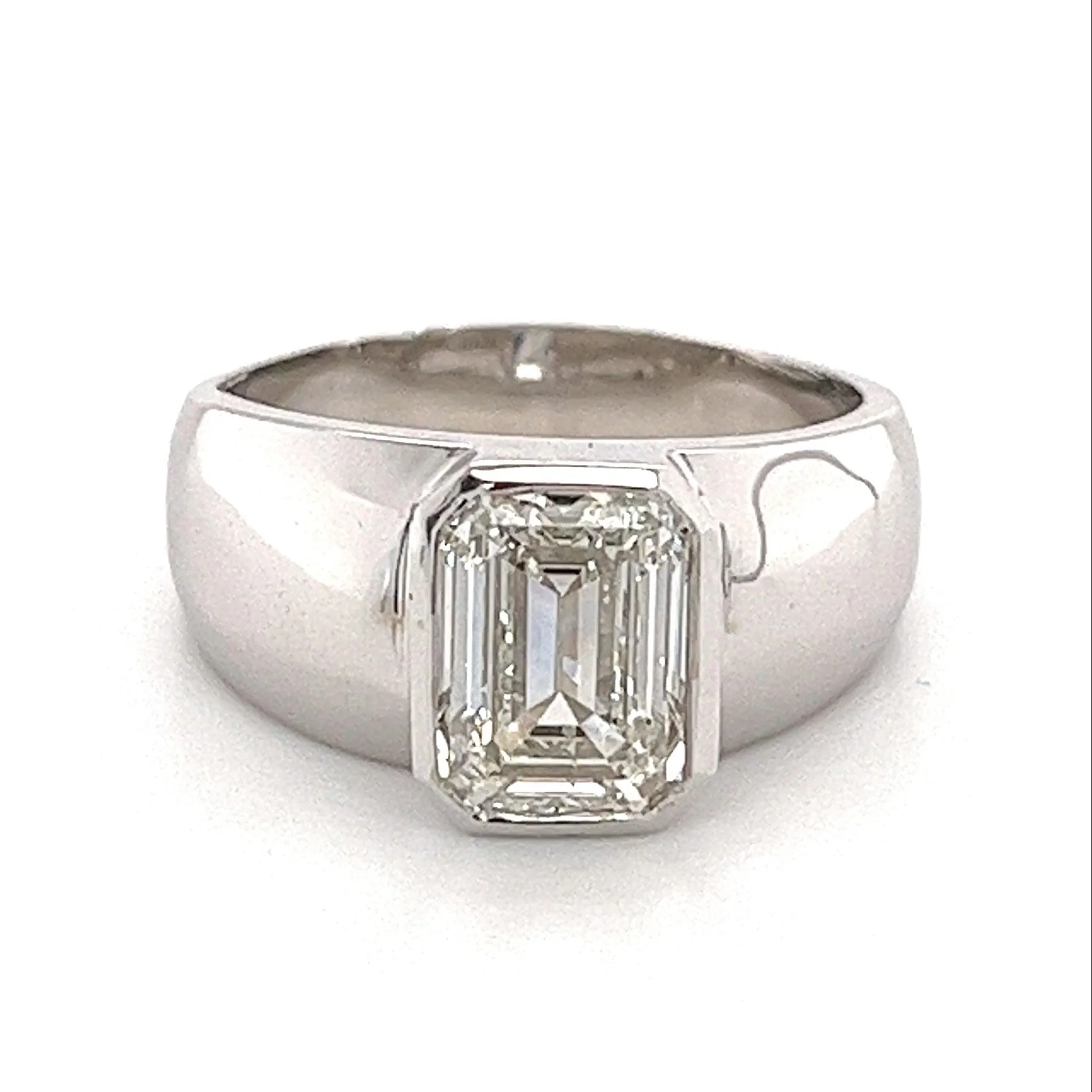 Bezel Set 2 Carat Emerald Cut Lab grown Diamond Ring in 14K White Gold