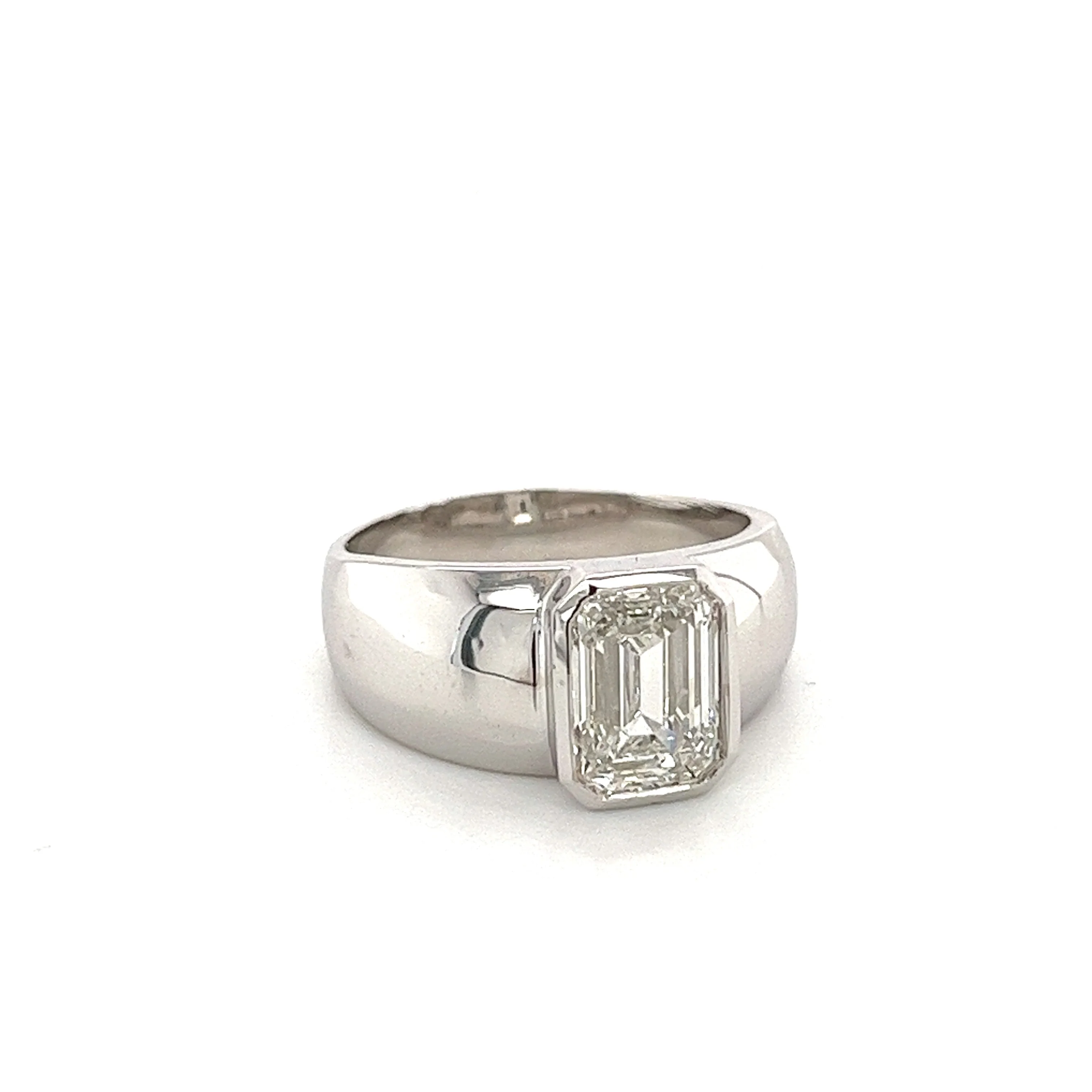 Bezel Set 2 Carat Emerald Cut Lab grown Diamond Ring in 14K White Gold - Image 2