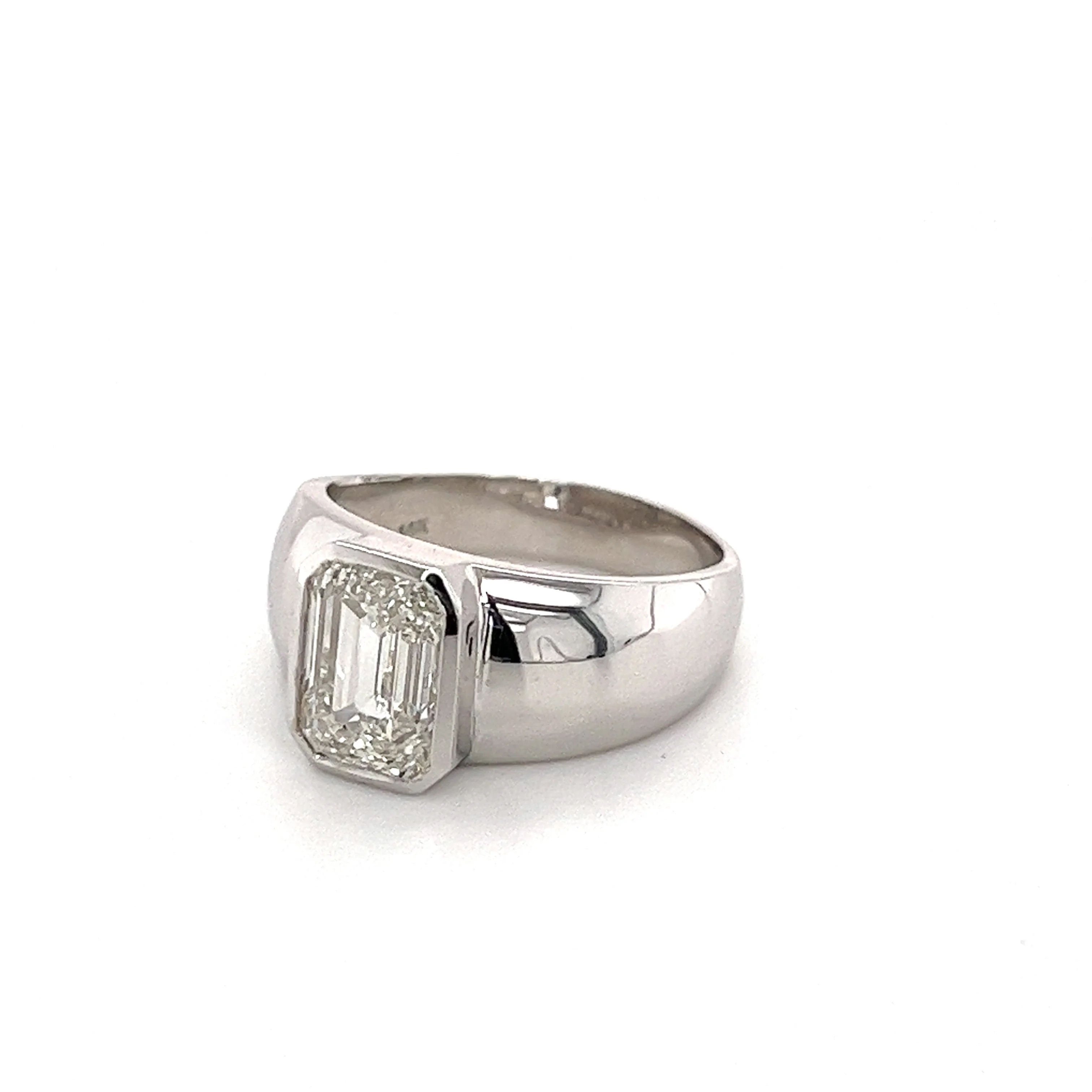 Bezel Set 2 Carat Emerald Cut Lab grown Diamond Ring in 14K White Gold - Image 3