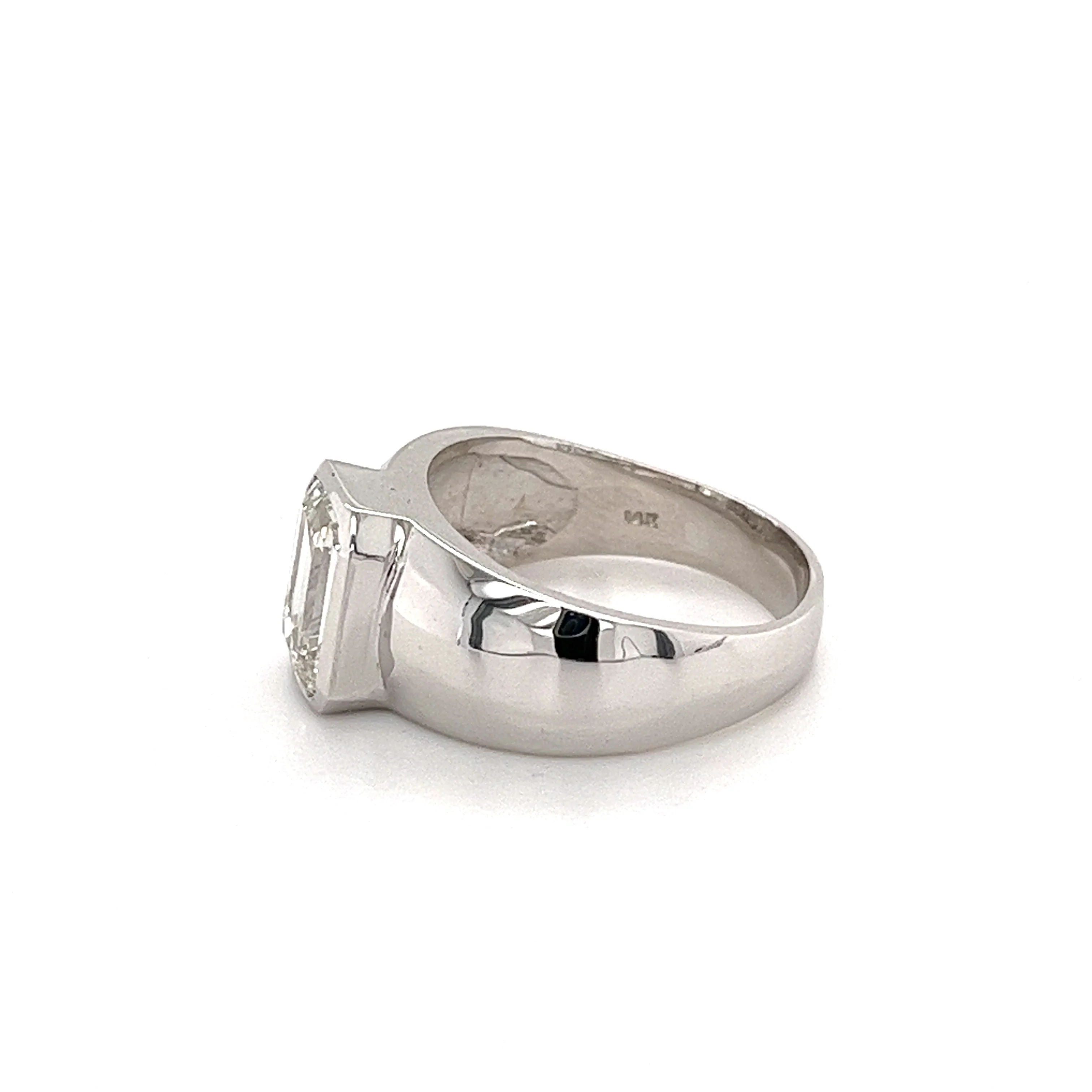 Bezel Set 2 Carat Emerald Cut Lab grown Diamond Ring in 14K White Gold - Image 4