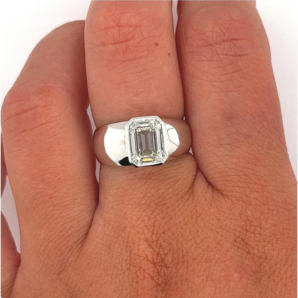 Bezel Set 2 Carat Emerald Cut Lab grown Diamond Ring in 14K White Gold - Image 6