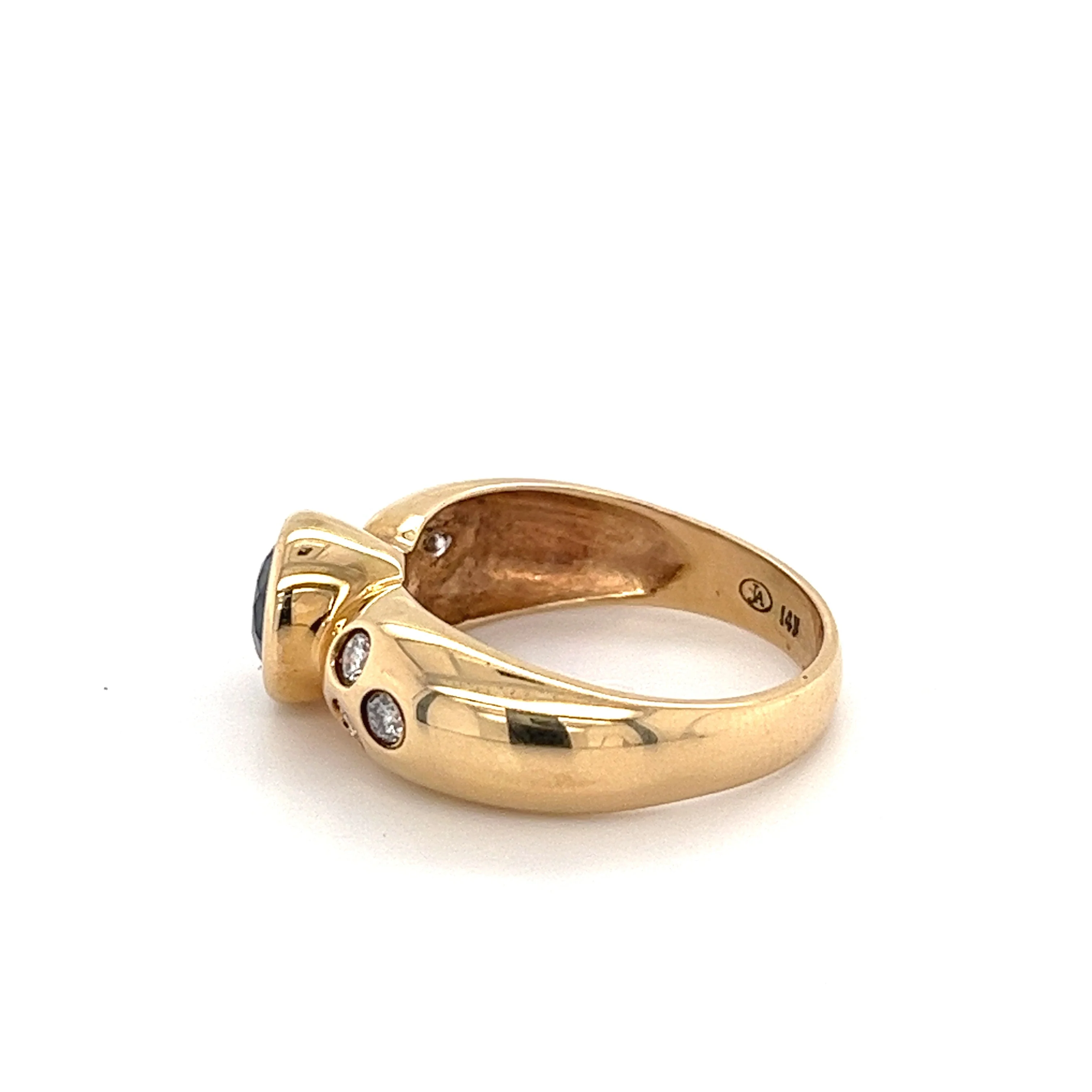 Bezel Set Blue Sapphire and Diamond Ring in 14k Yellow Gold - Image 4