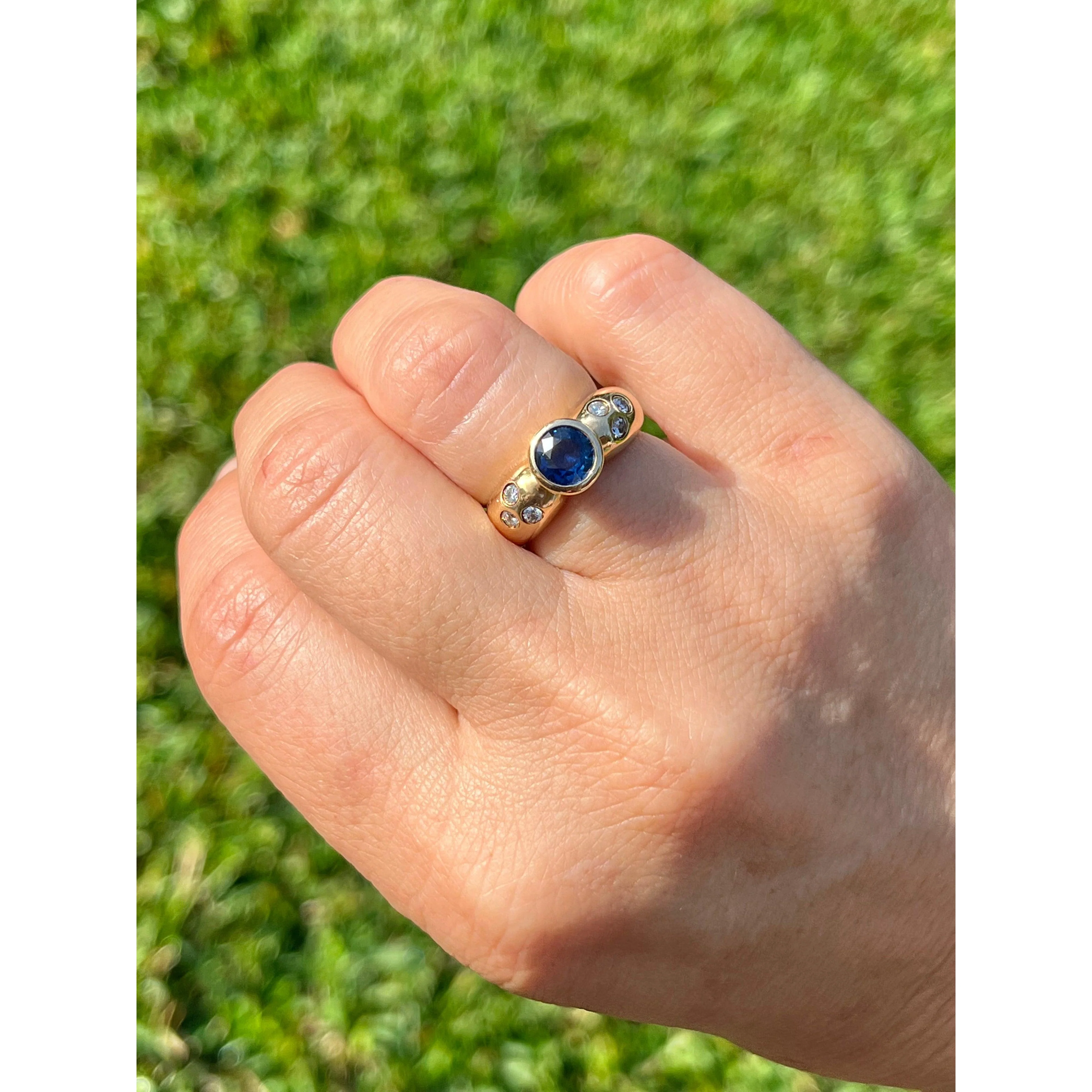 Bezel Set Blue Sapphire and Diamond Ring in 14k Yellow Gold - Image 6